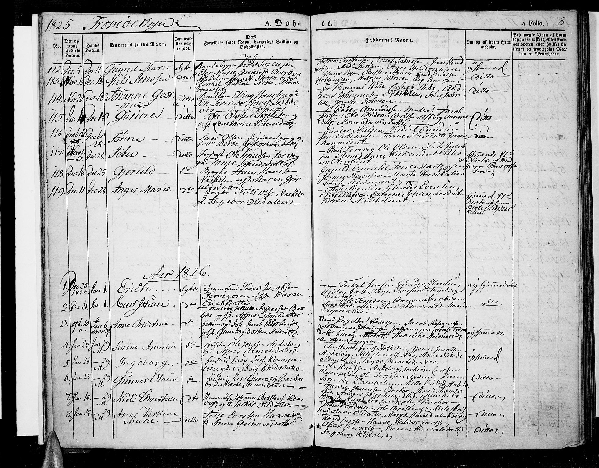 Tromøy sokneprestkontor, SAK/1111-0041/F/Fa/L0003: Parish register (official) no. A 3, 1825-1837, p. 8