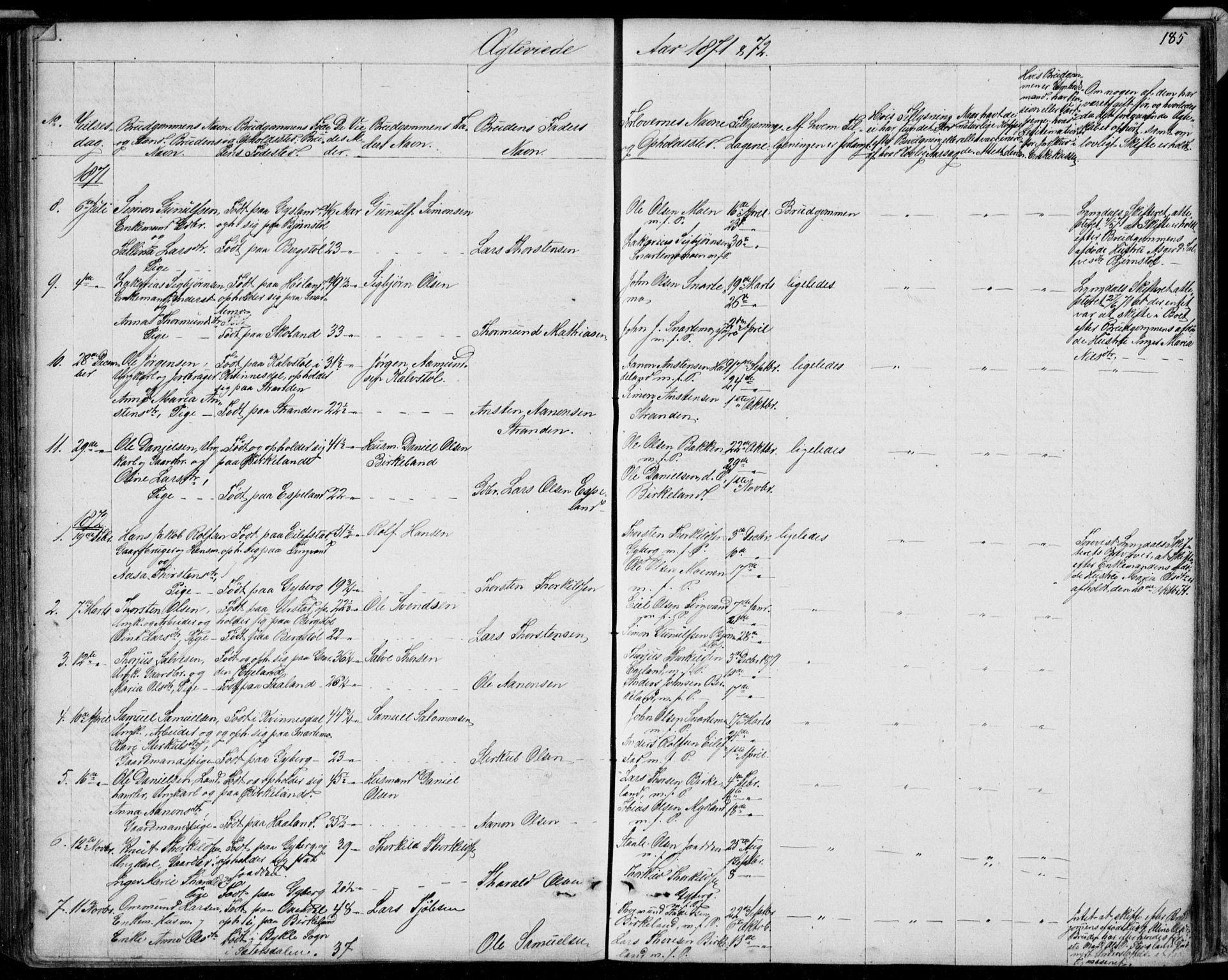 Hægebostad sokneprestkontor, SAK/1111-0024/F/Fb/Fba/L0002: Parish register (copy) no. B 2, 1851-1882, p. 185