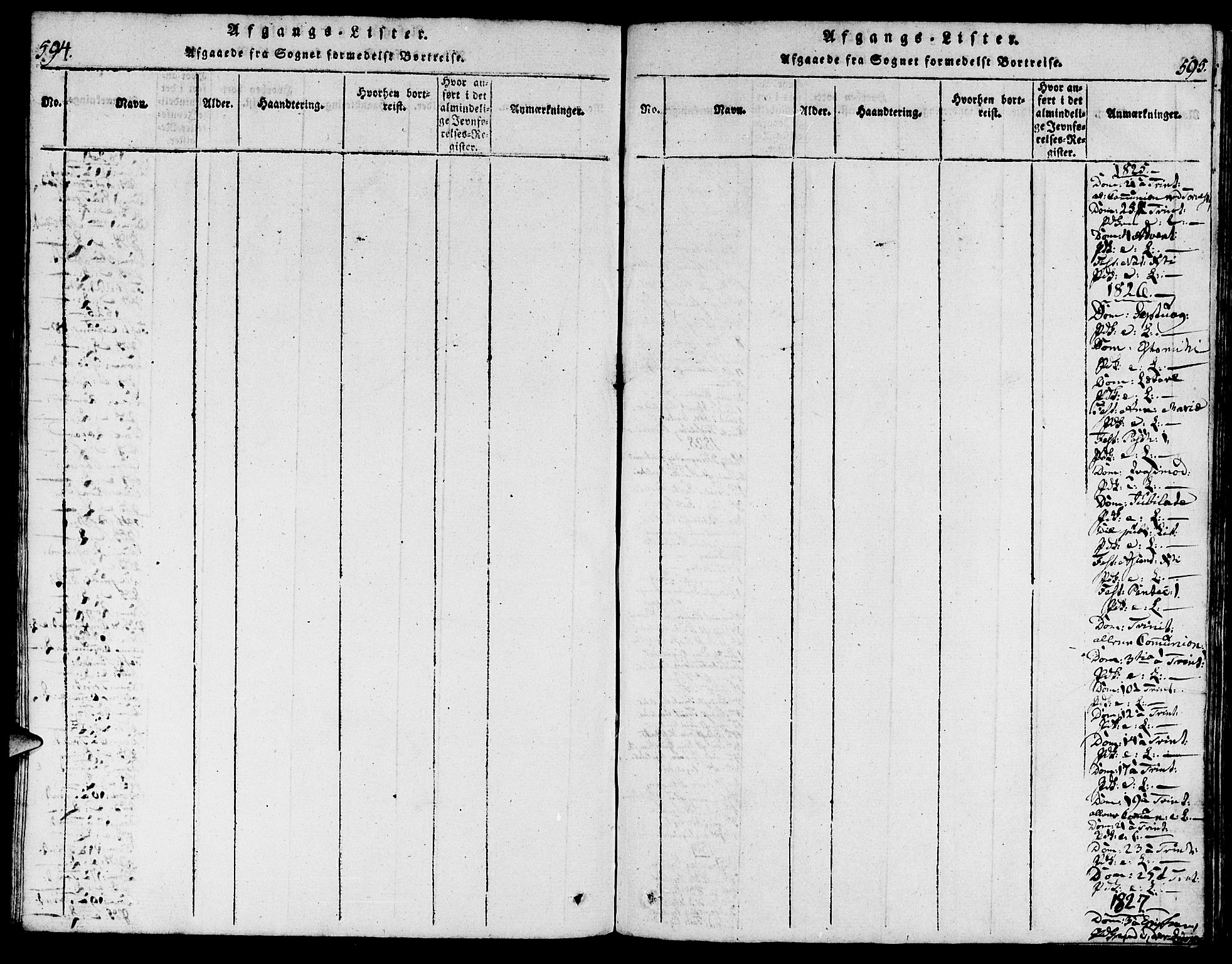 Torvastad sokneprestkontor, AV/SAST-A -101857/H/Ha/Haa/L0004: Parish register (official) no. A 3 /1, 1817-1836, p. 594-595