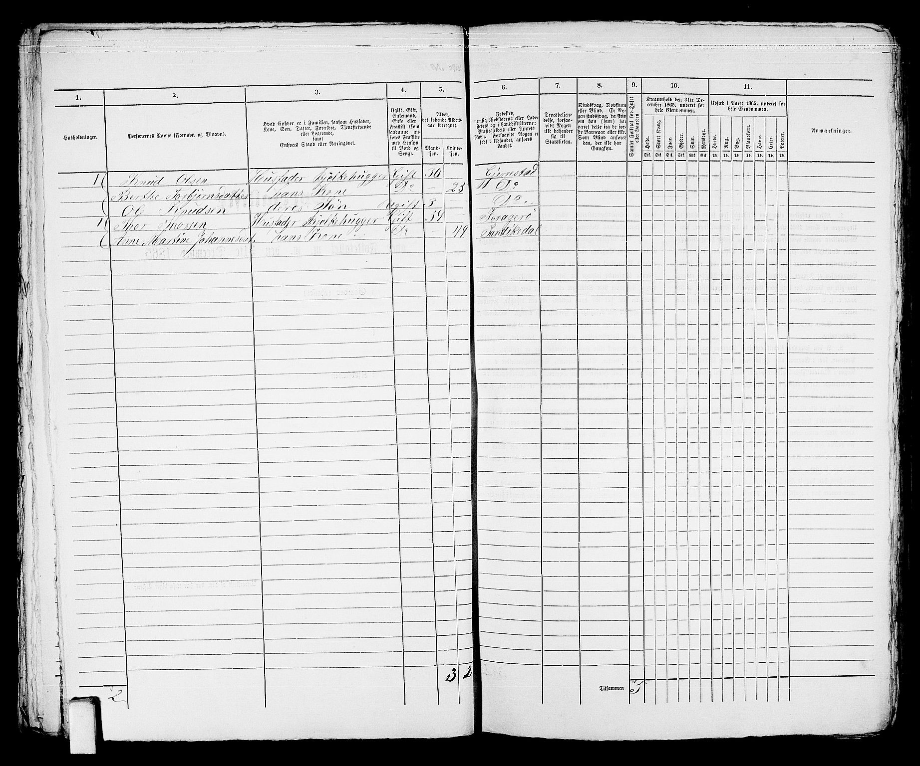 RA, 1865 census for Kragerø/Kragerø, 1865, p. 42