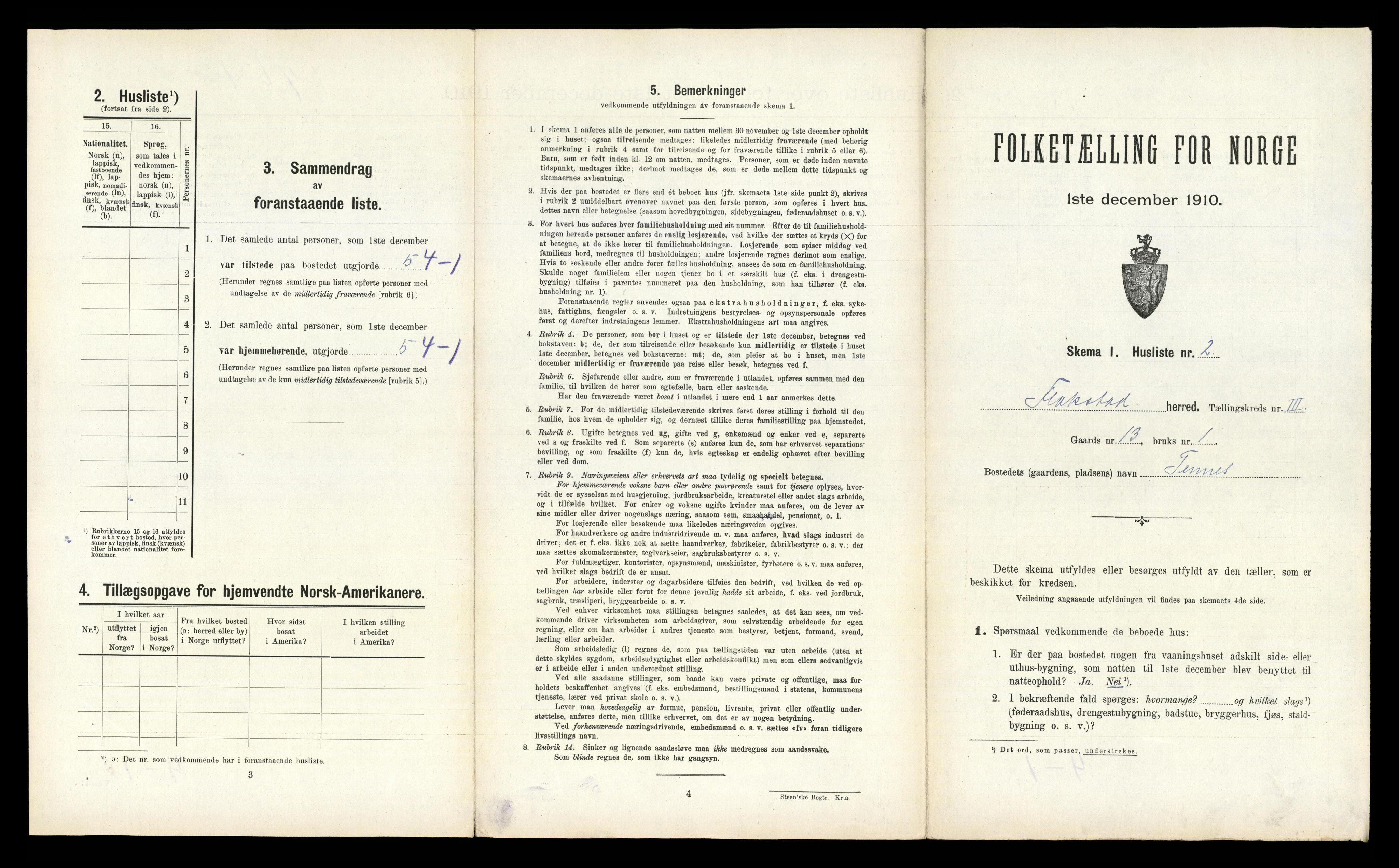 RA, 1910 census for Flakstad, 1910, p. 270