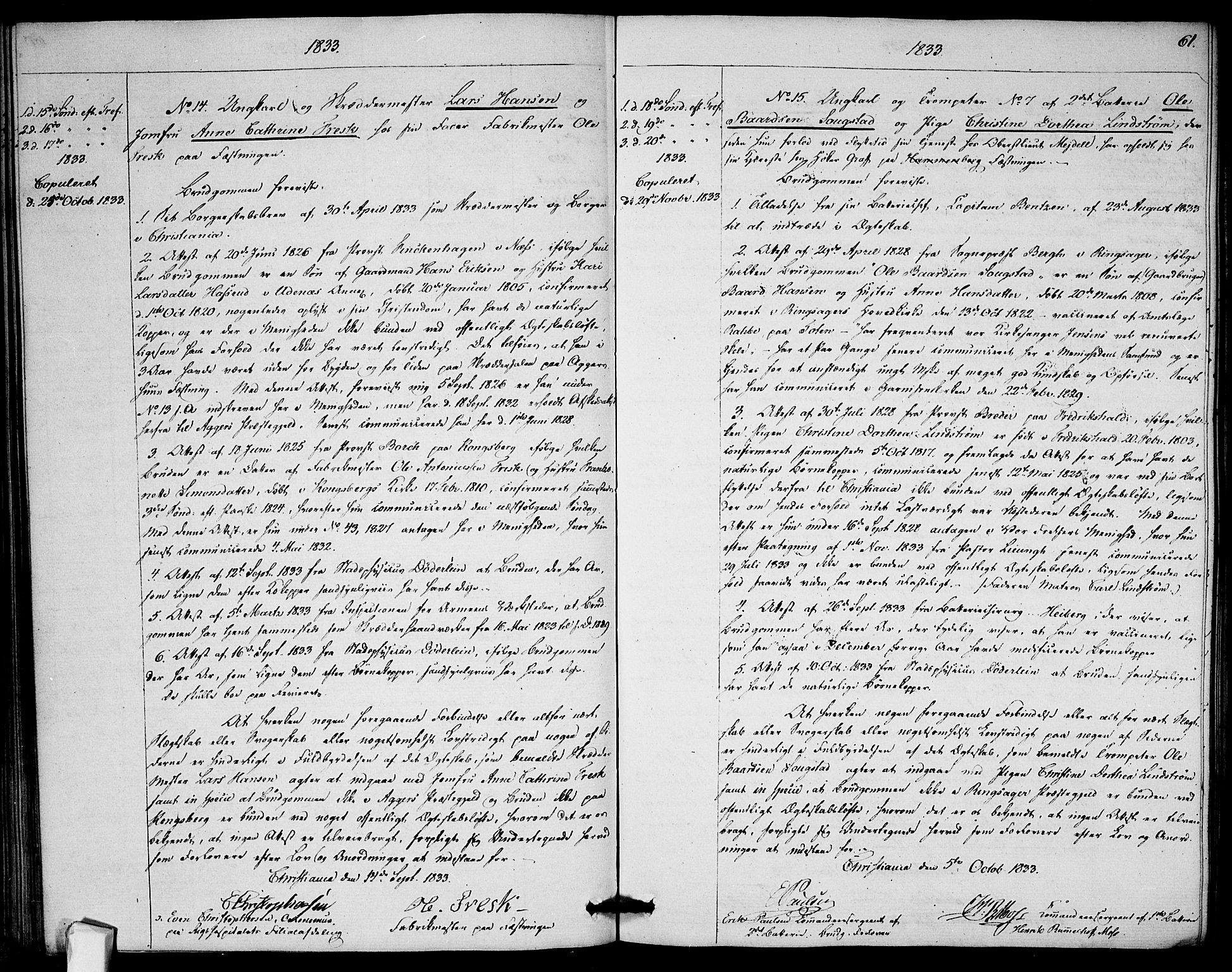 Garnisonsmenigheten Kirkebøker, SAO/A-10846/H/Ha/L0002: Banns register no. I 2, 1829-1835, p. 61