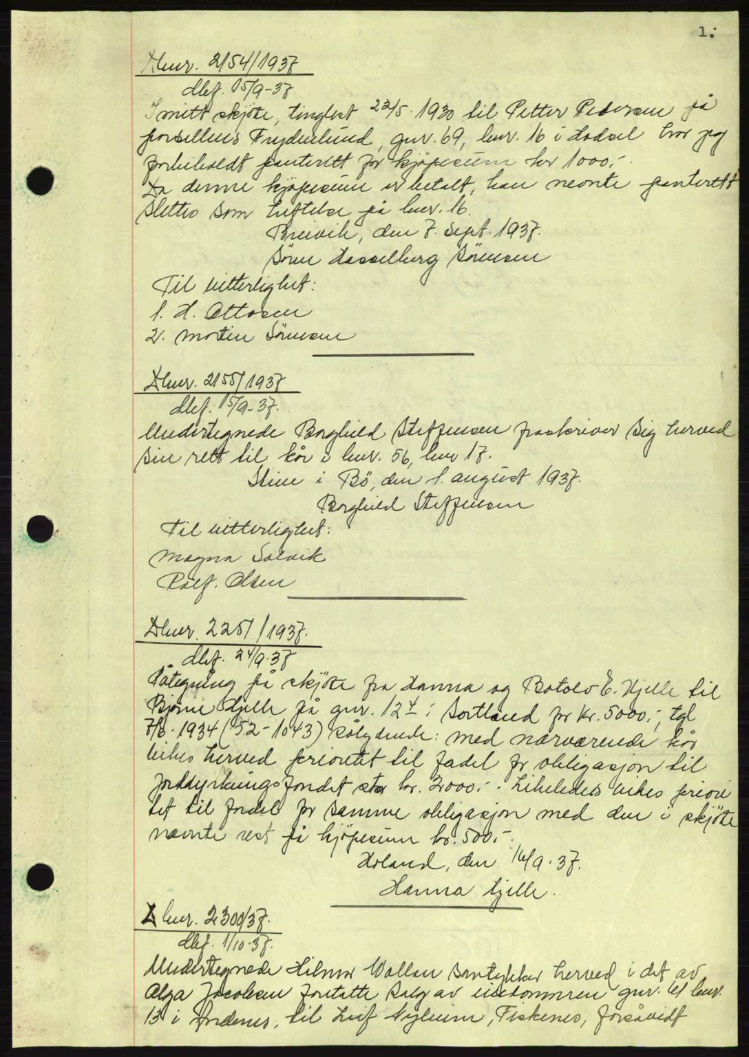 Vesterålen sorenskriveri, SAT/A-4180/1/2/2Ca: Mortgage book no. A4, 1937-1938, Diary no: : 2154/1937
