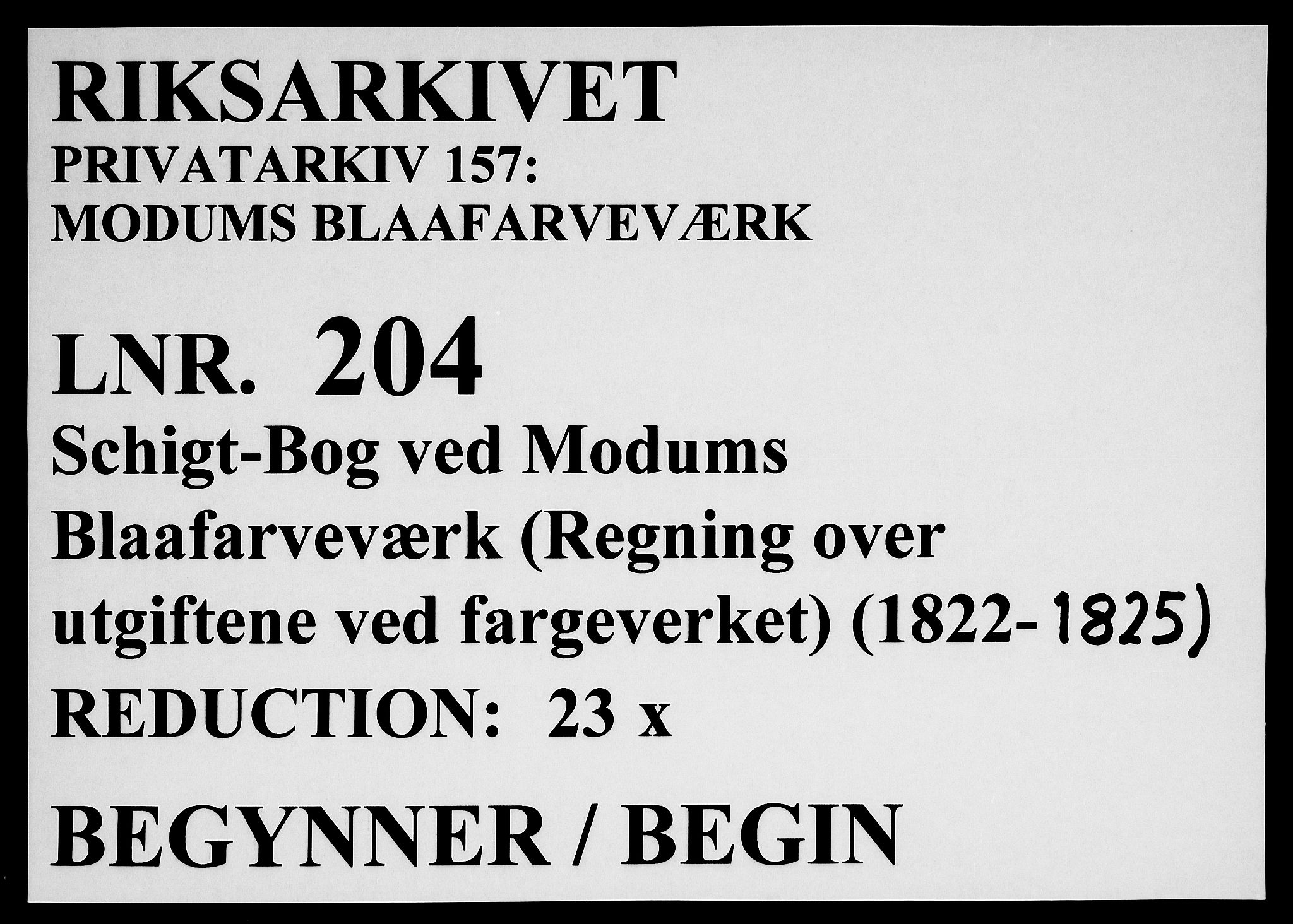 Modums Blaafarveværk, RA/PA-0157/G/Gd/Gdb/L0204: Schigt-Bog ved Modums Blaafarveverk (Regning over utgiftene ved farveverket), 1822-1825, p. 1