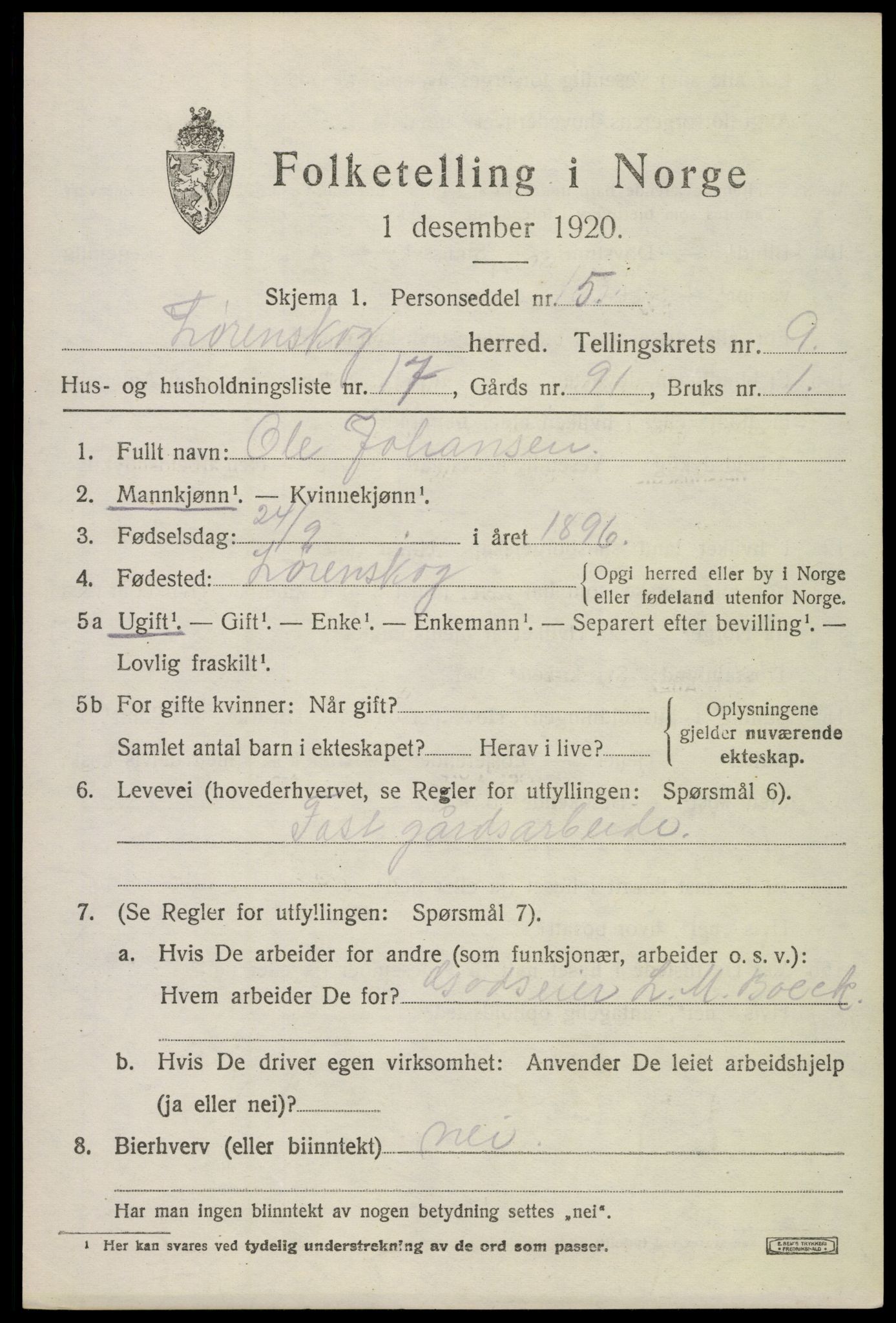 SAO, 1920 census for Lørenskog, 1920, p. 6956