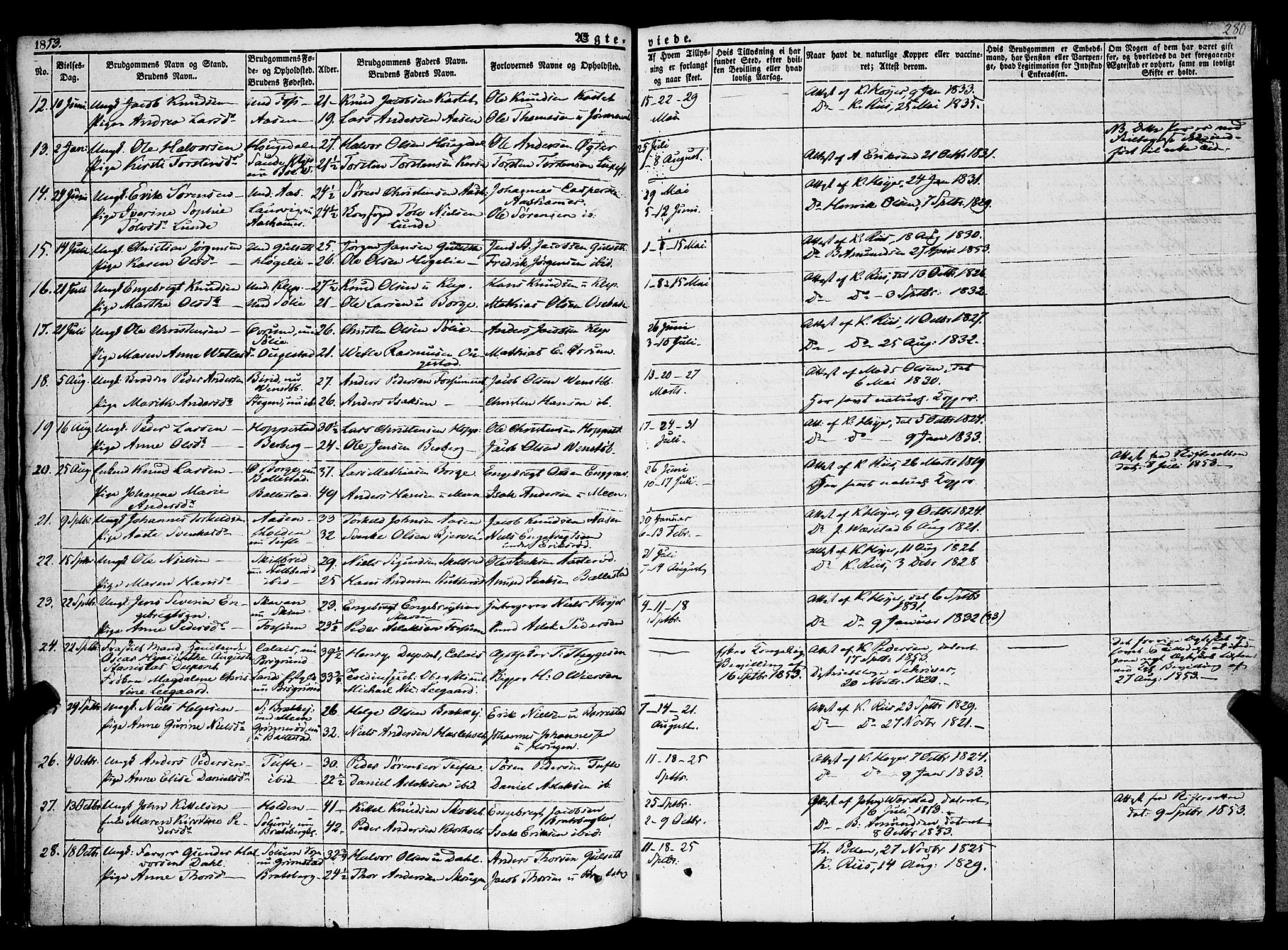 Gjerpen kirkebøker, SAKO/A-265/F/Fa/L0007b: Parish register (official) no. I 7B, 1834-1857, p. 280