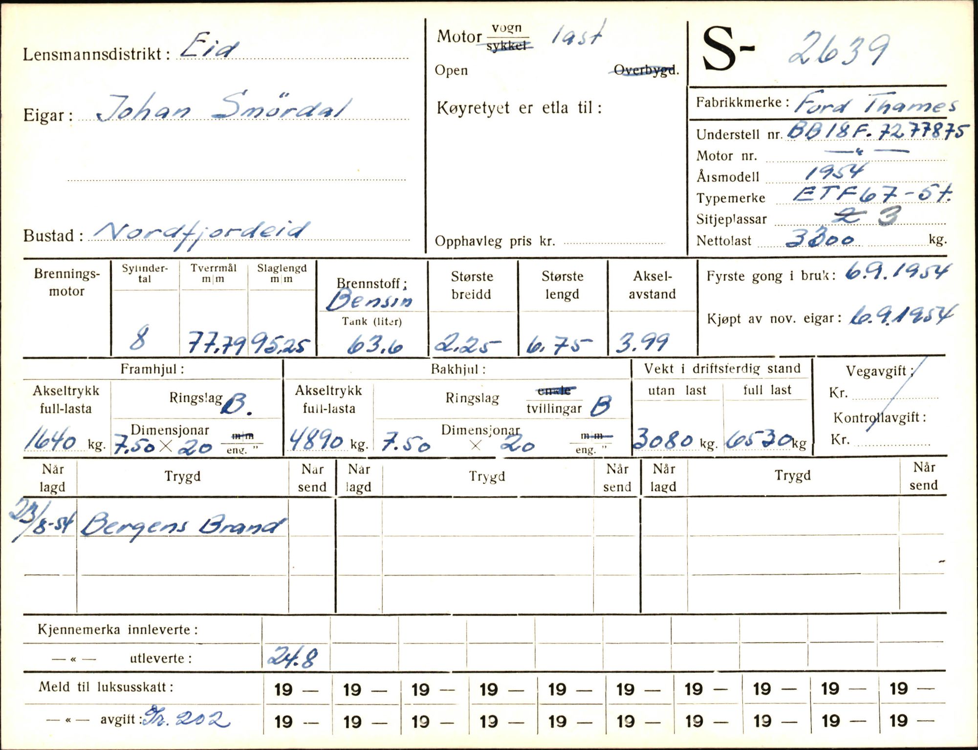 Statens vegvesen, Sogn og Fjordane vegkontor, AV/SAB-A-5301/4/F/L0004: Registerkort utmeldte Fjordane S2500-2700, S7200-7899, 1930-1961, p. 167