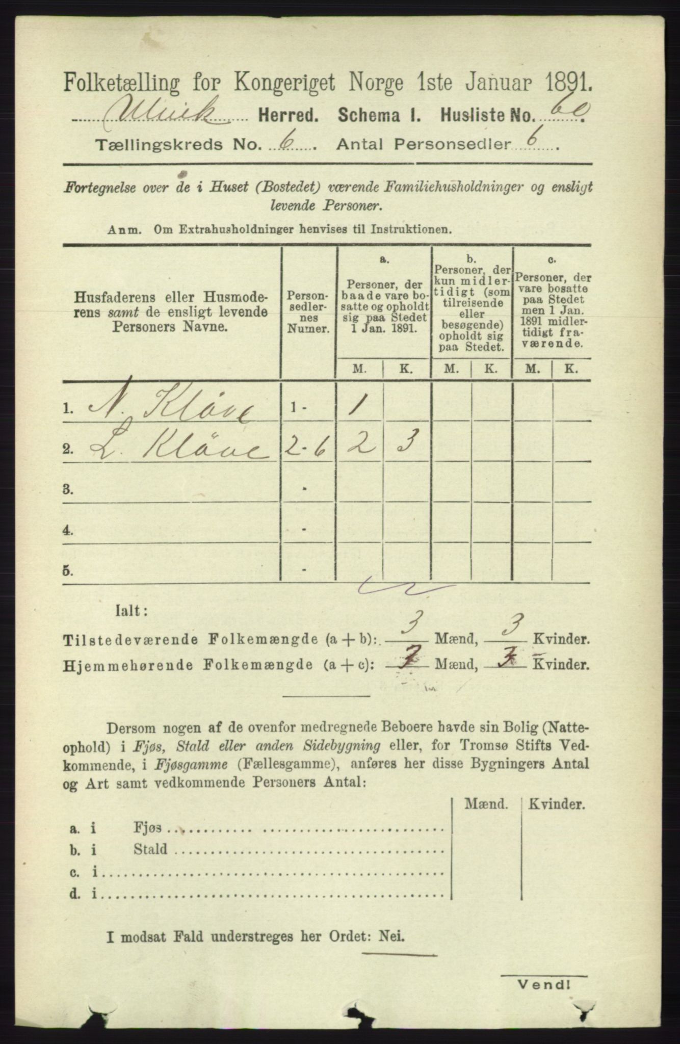 RA, 1891 census for 1233 Ulvik, 1891, p. 1855