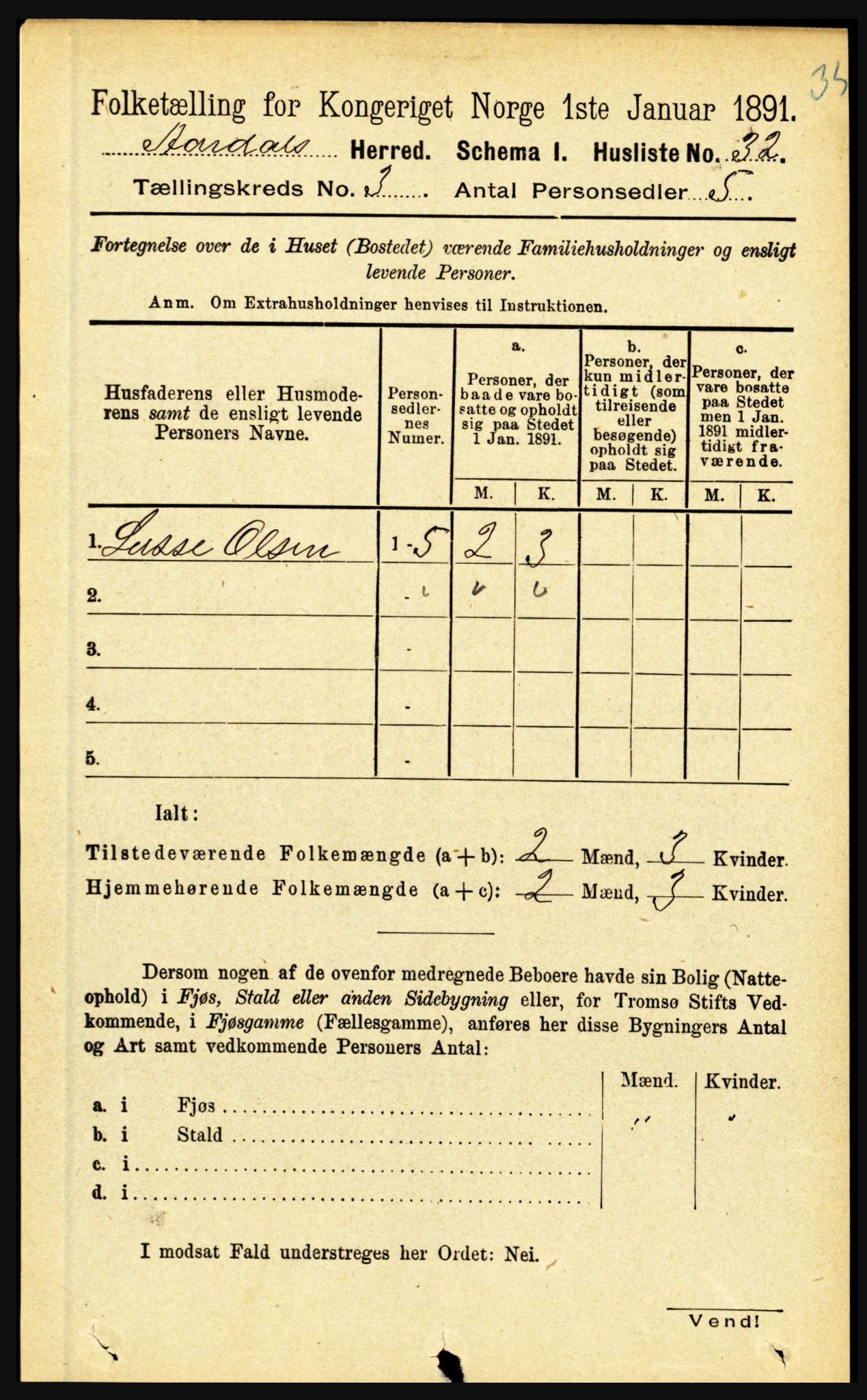 RA, 1891 census for 1424 Årdal, 1891, p. 396