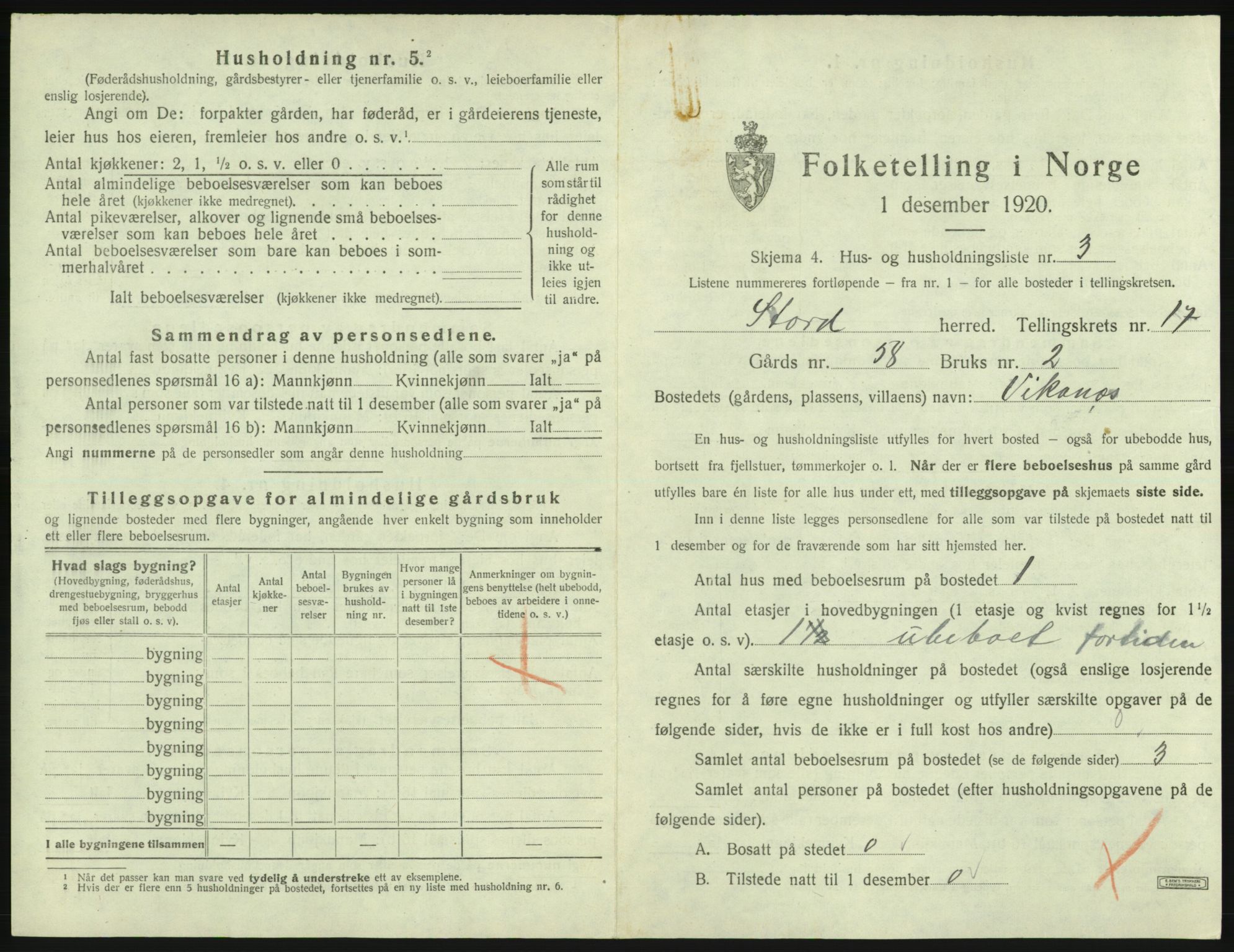 SAB, 1920 census for Stord, 1920, p. 1199