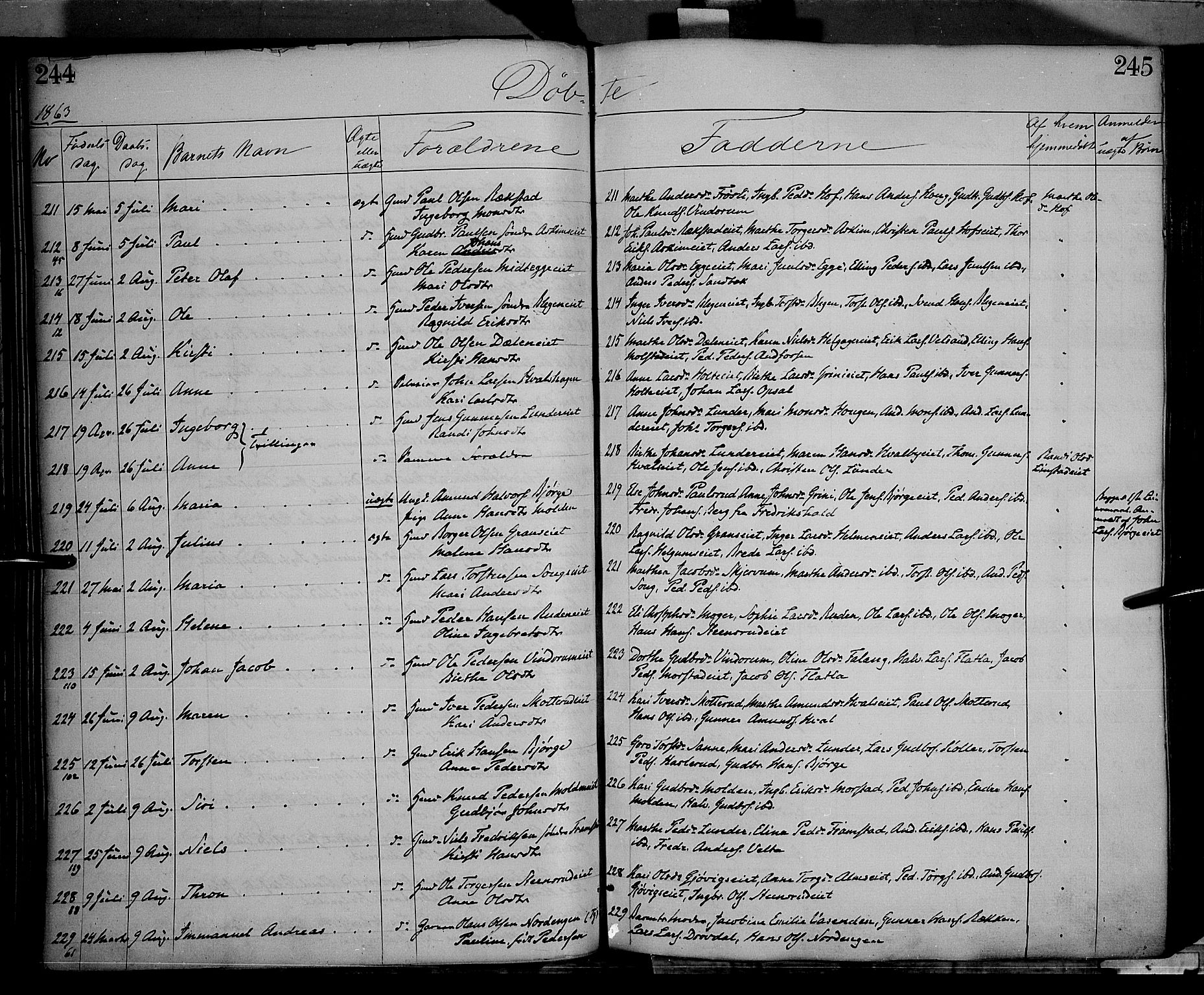 Gran prestekontor, AV/SAH-PREST-112/H/Ha/Haa/L0012: Parish register (official) no. 12, 1856-1874, p. 244-245