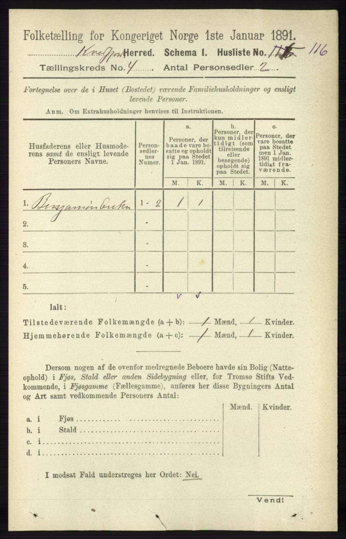 RA, 1891 census for 1911 Kvæfjord, 1891, p. 1866