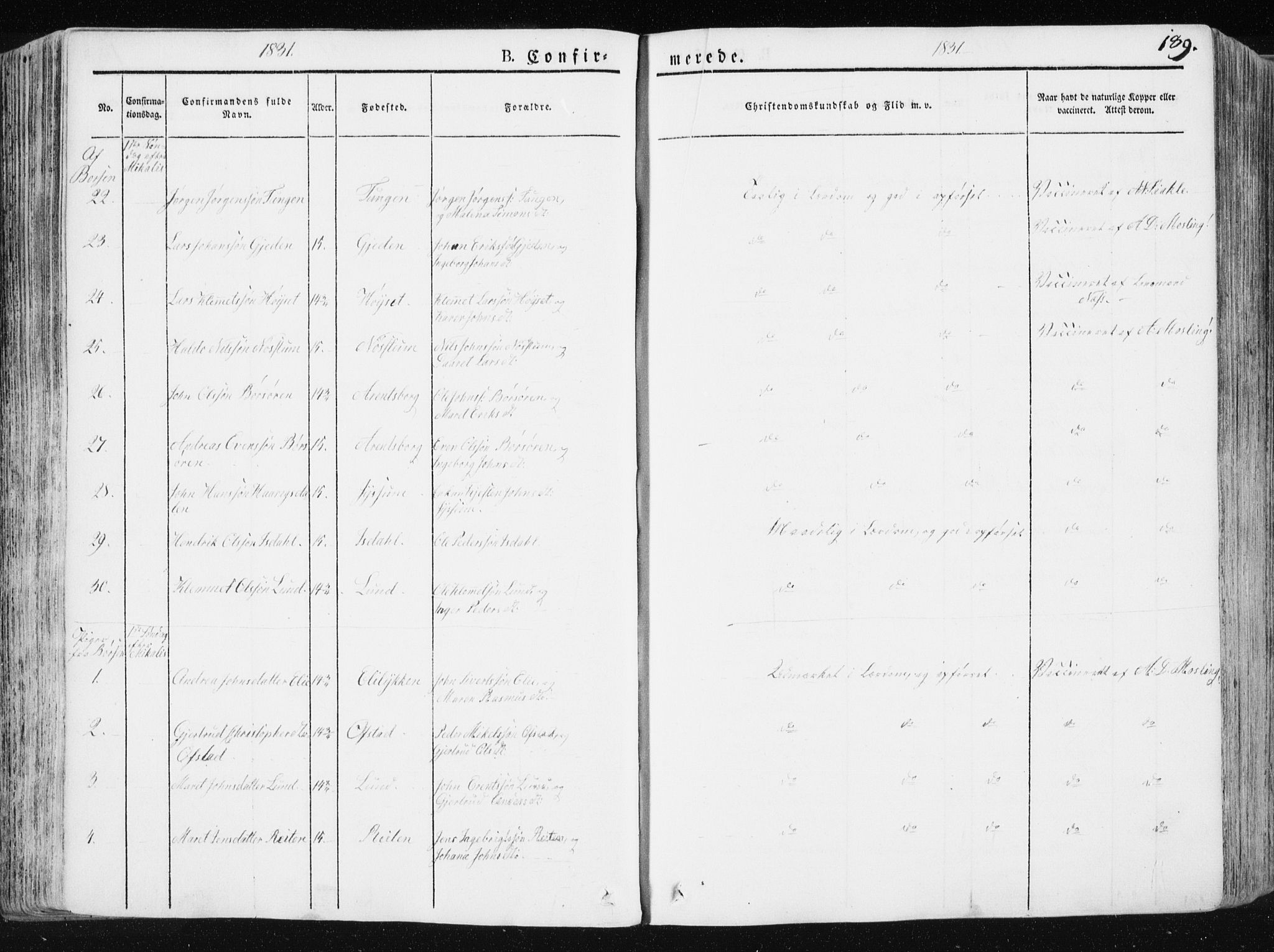 Ministerialprotokoller, klokkerbøker og fødselsregistre - Sør-Trøndelag, AV/SAT-A-1456/665/L0771: Parish register (official) no. 665A06, 1830-1856, p. 189