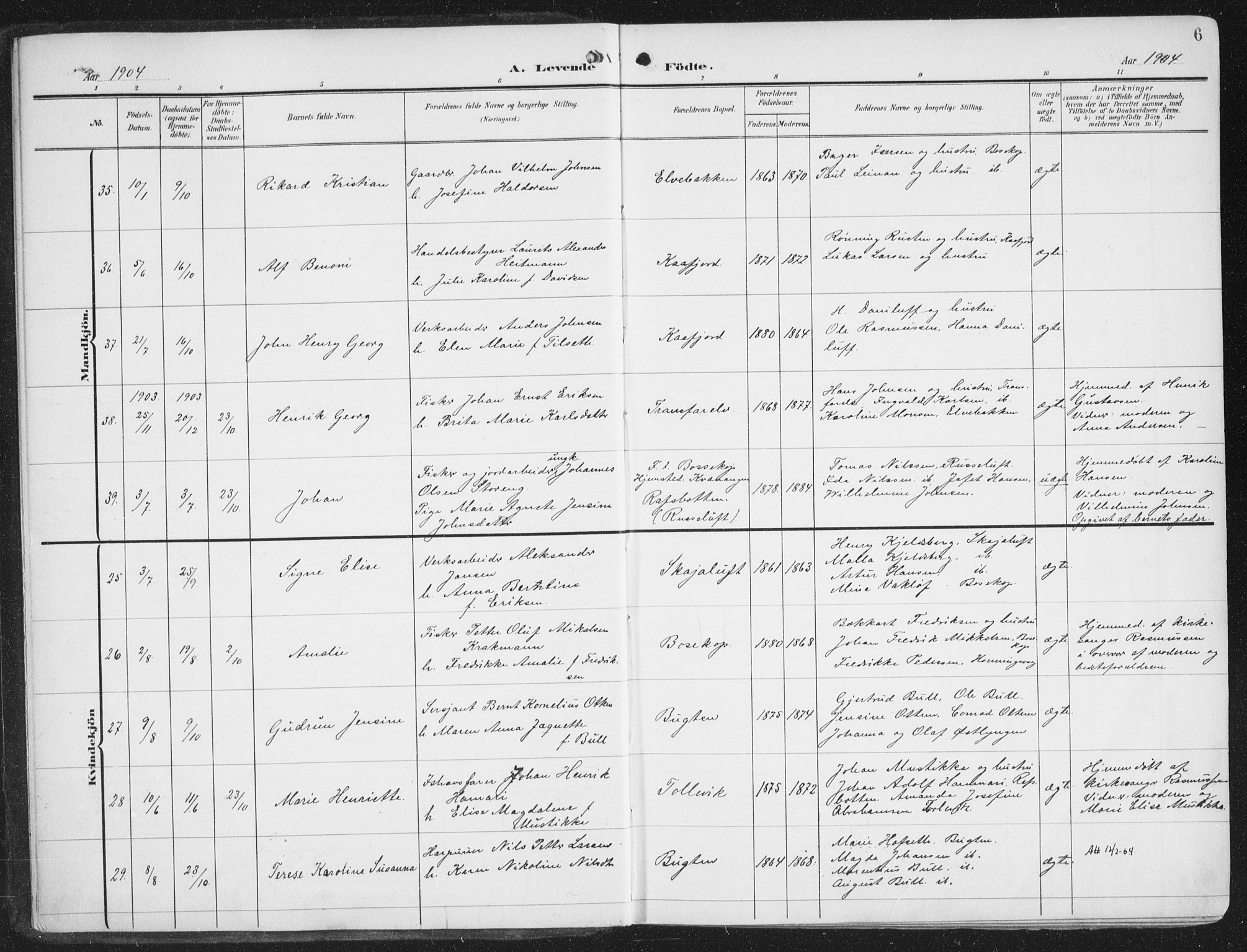 Alta sokneprestkontor, AV/SATØ-S-1338/H/Ha/L0005.kirke: Parish register (official) no. 5, 1904-1918, p. 6