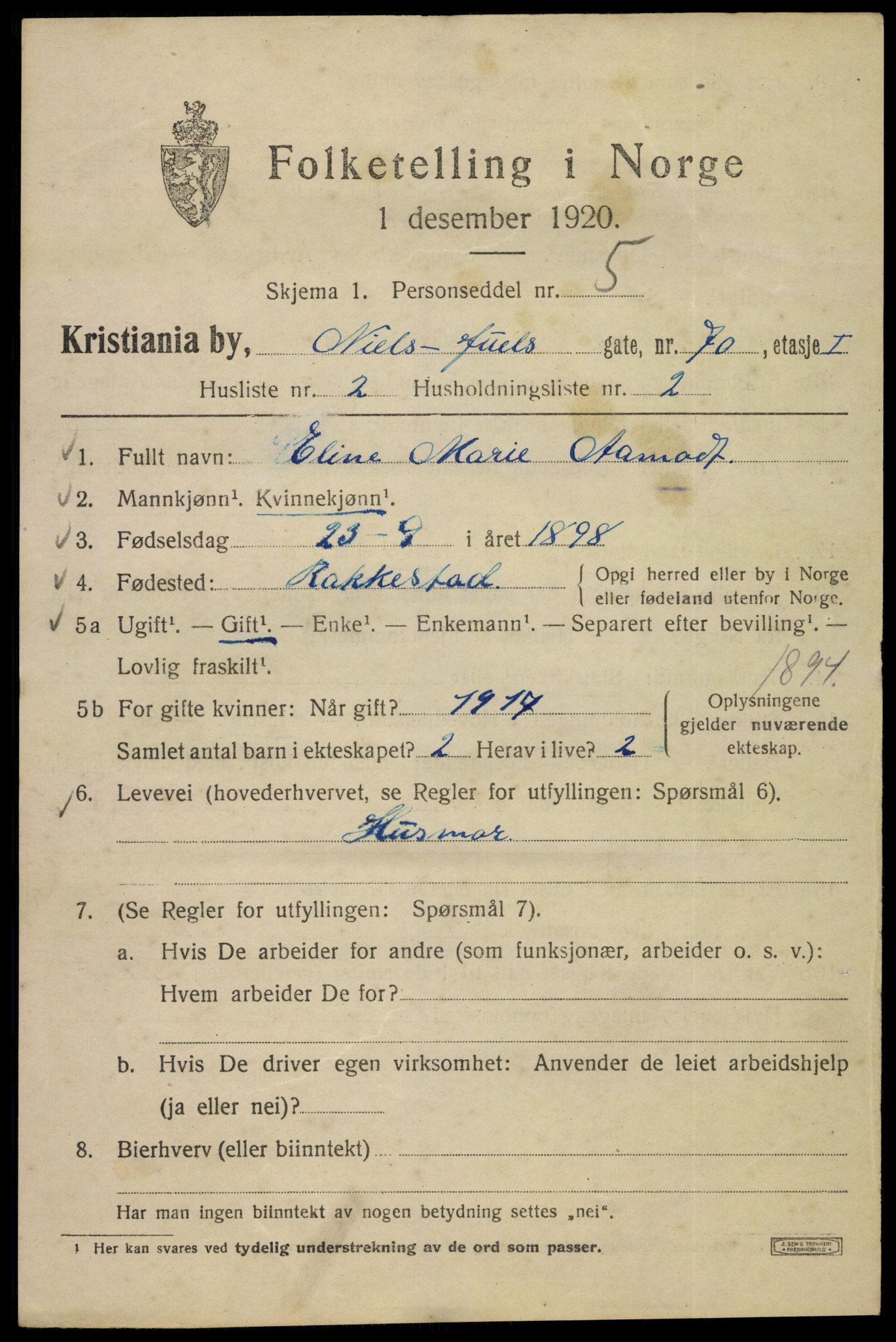 SAO, 1920 census for Kristiania, 1920, p. 417093