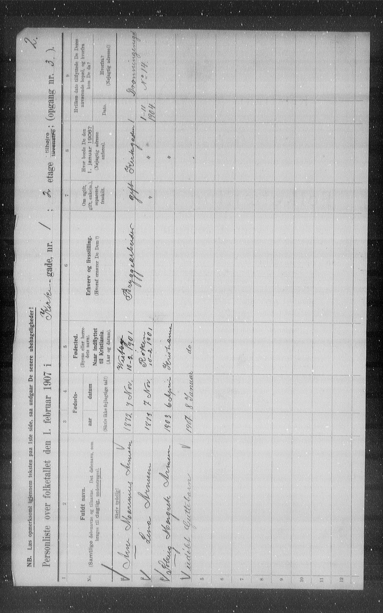 OBA, Municipal Census 1907 for Kristiania, 1907, p. 25327