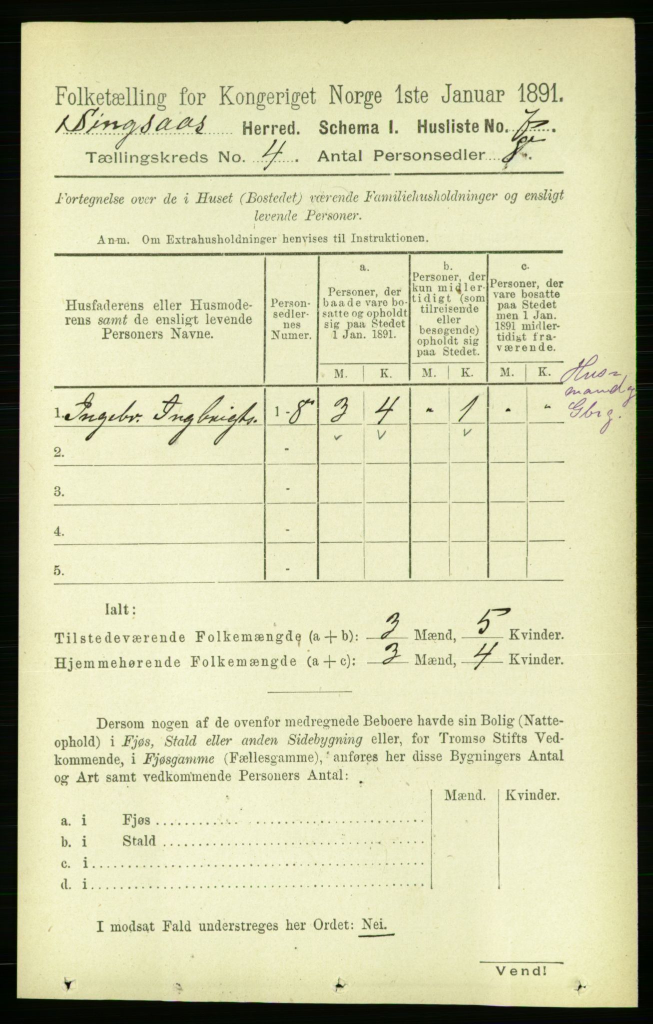 RA, 1891 census for 1646 Singsås, 1891, p. 818