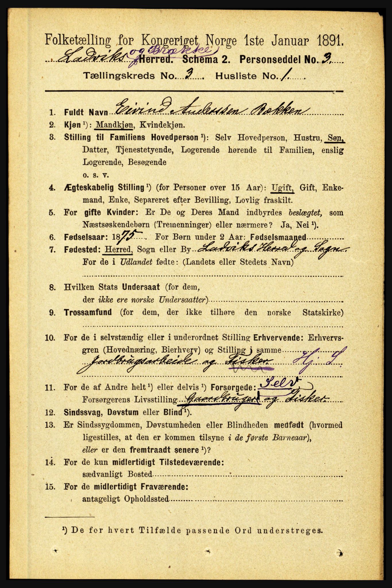 RA, 1891 census for 1415 Lavik og Brekke, 1891, p. 499