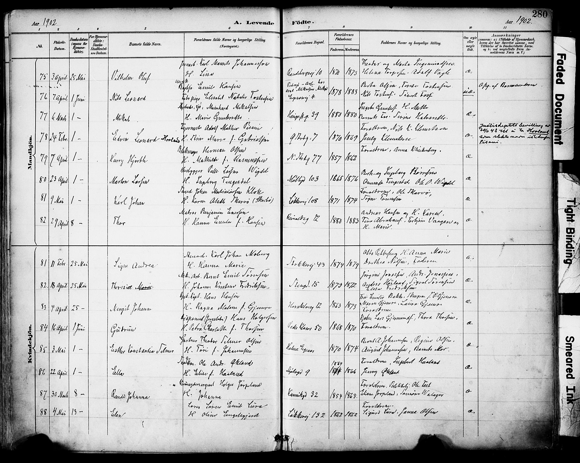 Domkirken sokneprestkontor, SAST/A-101812/001/30/30BA/L0030: Parish register (official) no. A 29, 1889-1902, p. 280
