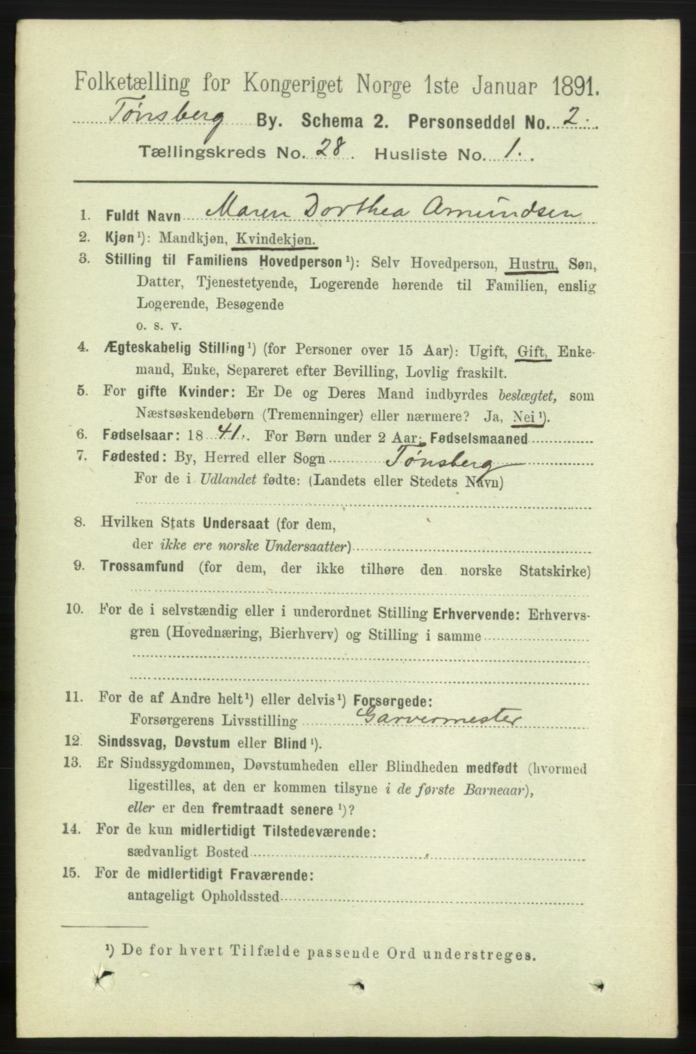 RA, 1891 census for 0705 Tønsberg, 1891, p. 6915