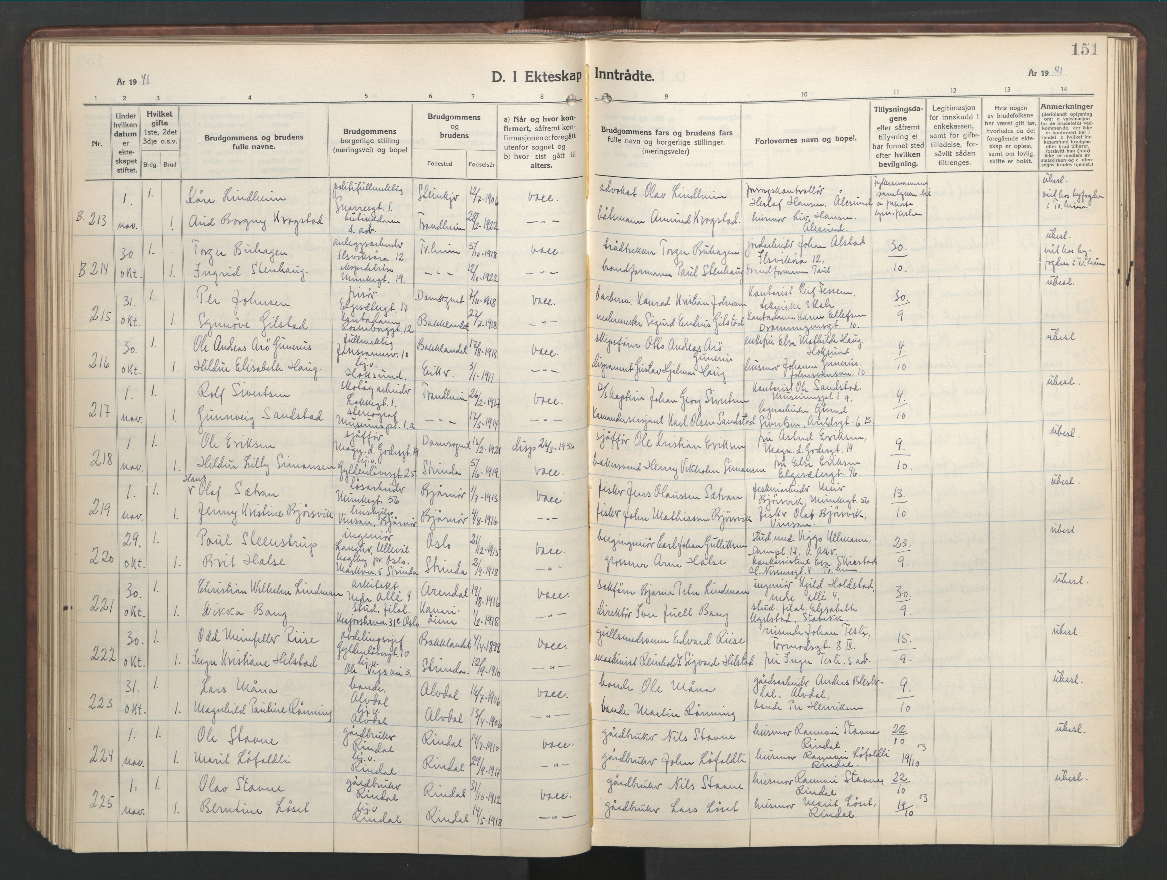 Ministerialprotokoller, klokkerbøker og fødselsregistre - Sør-Trøndelag, SAT/A-1456/601/L0101: Parish register (copy) no. 601C19, 1935-1946, p. 151