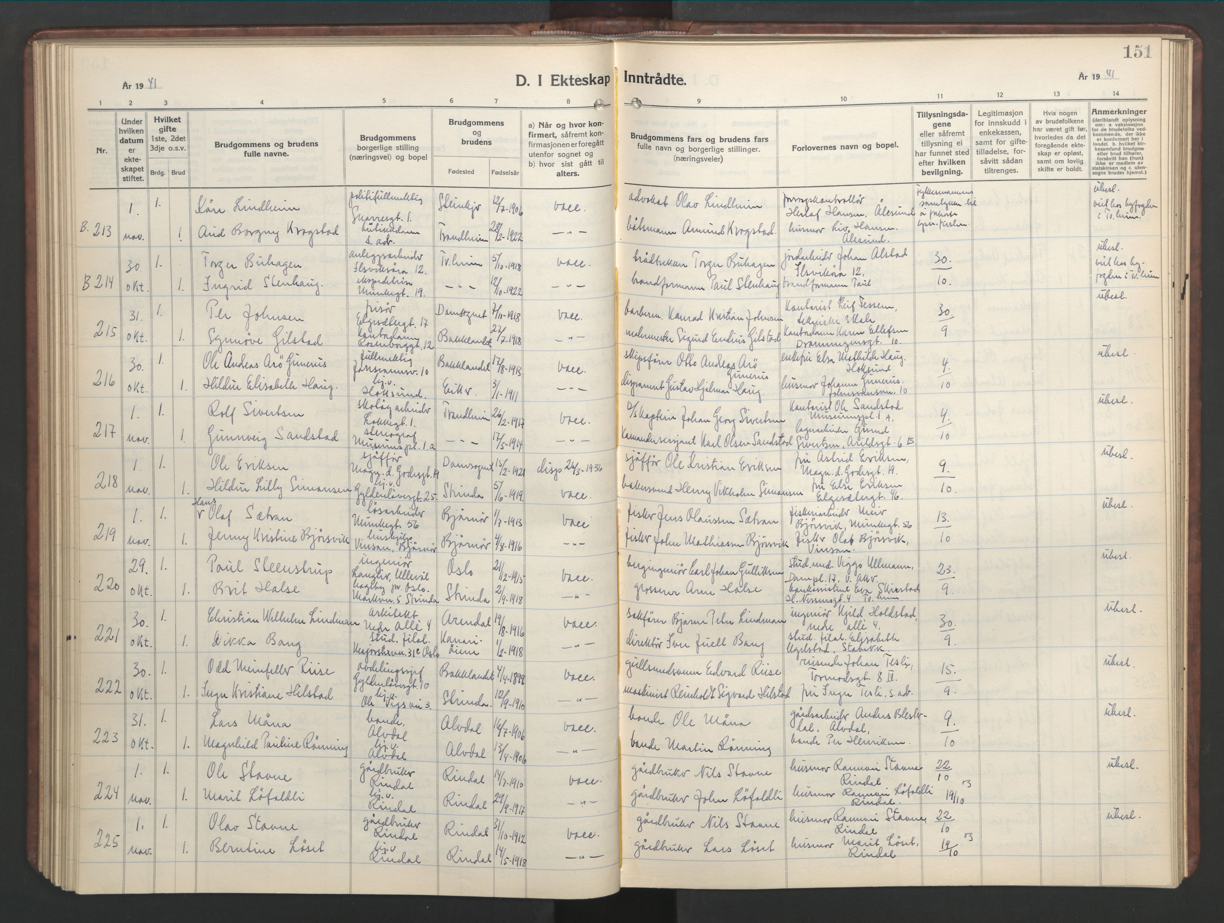 Ministerialprotokoller, klokkerbøker og fødselsregistre - Sør-Trøndelag, AV/SAT-A-1456/601/L0101: Parish register (copy) no. 601C19, 1935-1946, p. 151