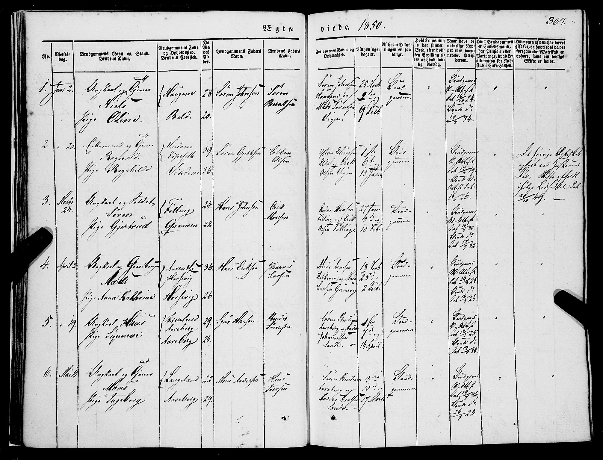 Gaular sokneprestembete, AV/SAB-A-80001/H/Haa: Parish register (official) no. A 4II, 1841-1859, p. 364