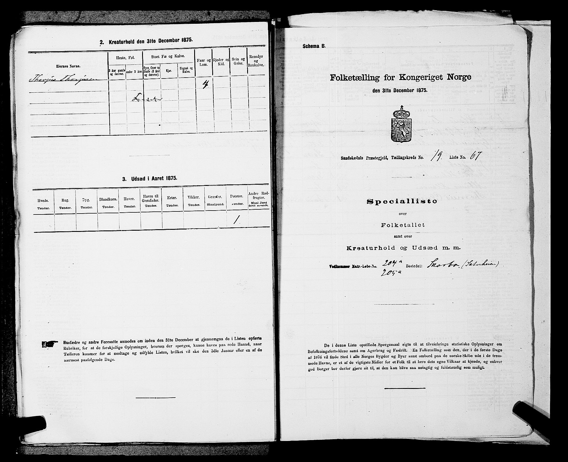 SAKO, 1875 census for 0816P Sannidal, 1875, p. 1696