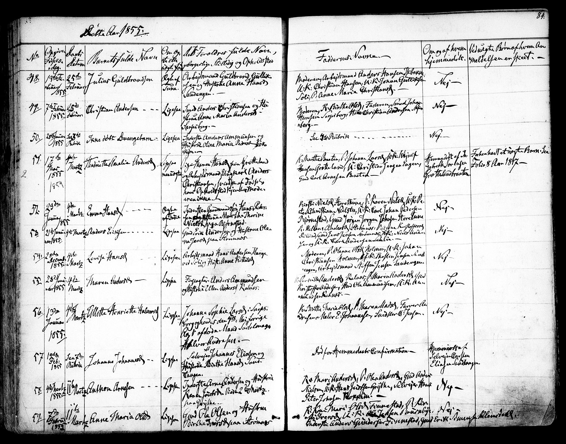 Tune prestekontor Kirkebøker, AV/SAO-A-2007/F/Fa/L0011: Parish register (official) no. 11, 1852-1856, p. 84