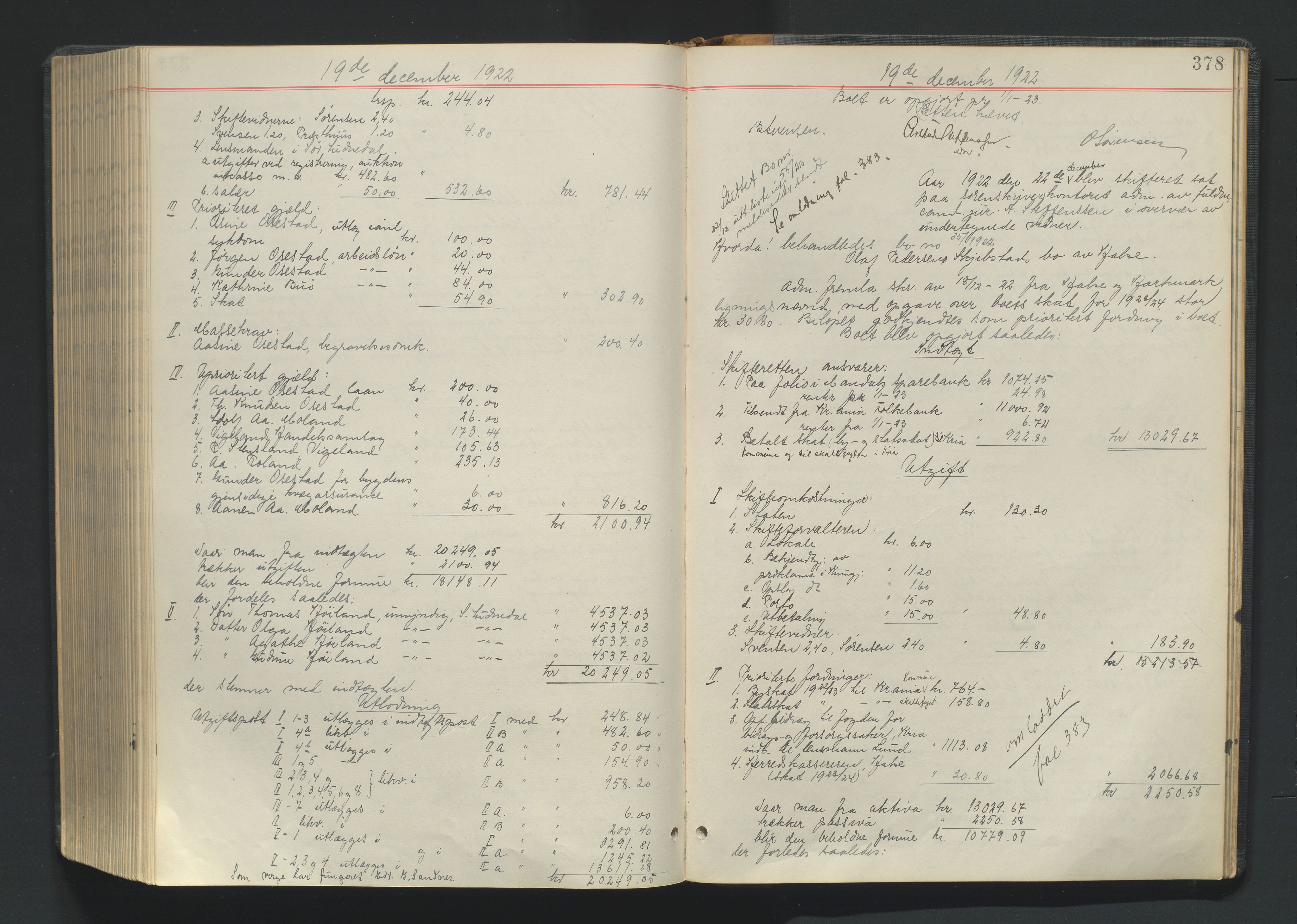 Mandal sorenskriveri, AV/SAK-1221-0005/001/H/Hc/L0099: Skifteutlodningsprotokoll nr 8, 1917-1923, p. 378