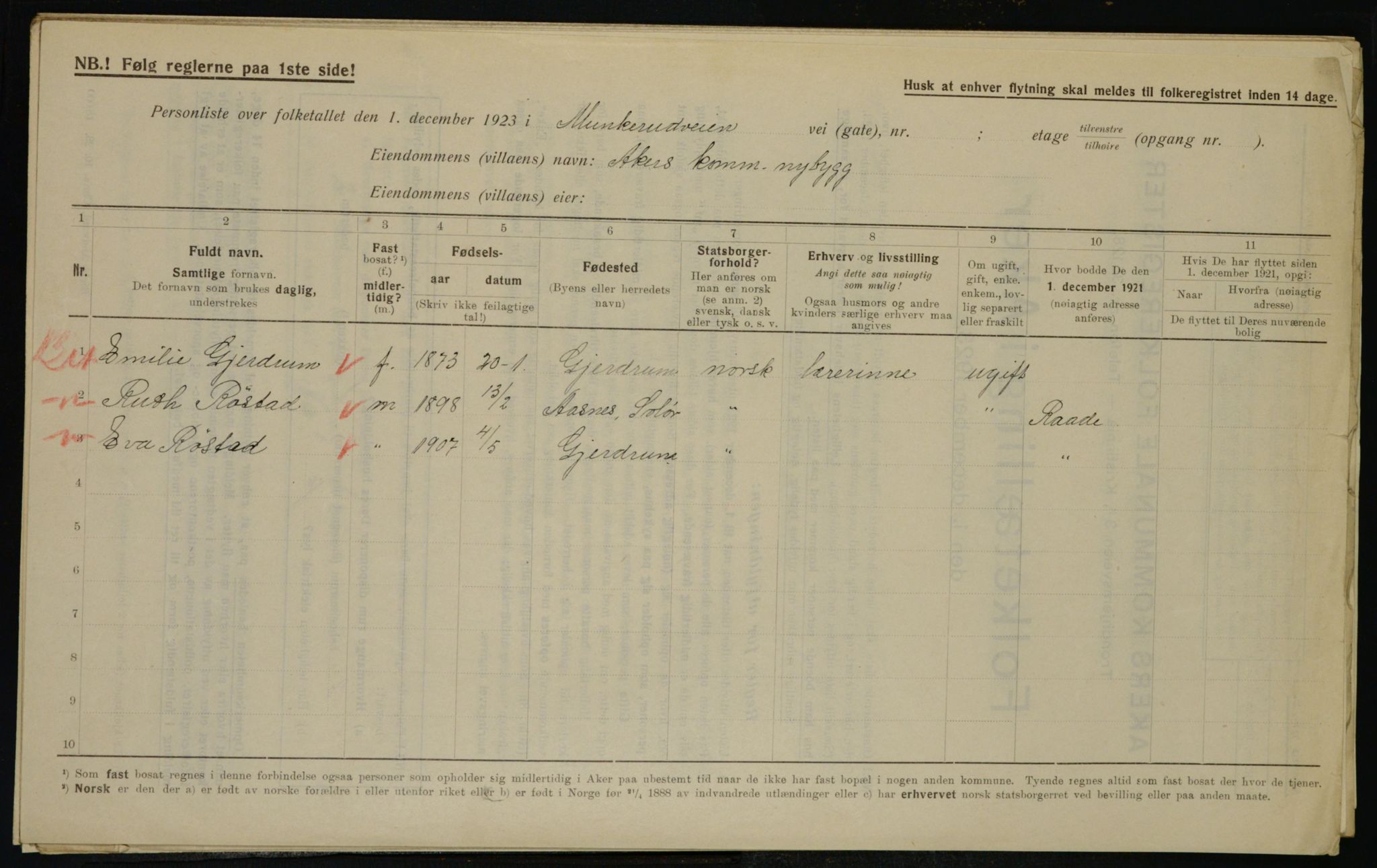 , Municipal Census 1923 for Aker, 1923, p. 42289