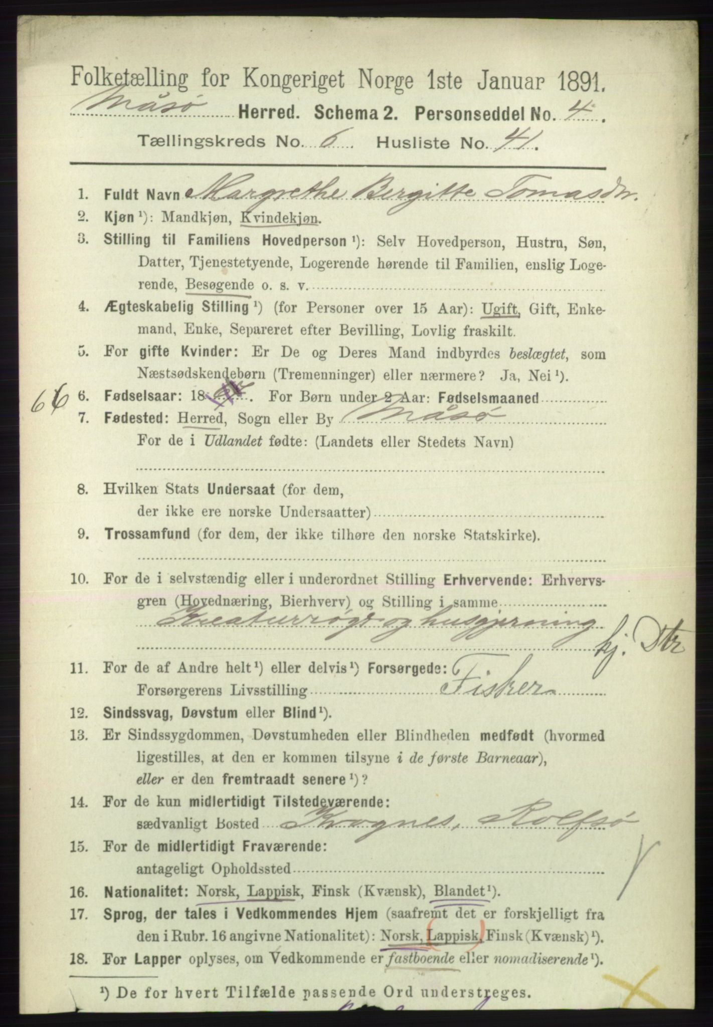 RA, 1891 census for 2018 Måsøy, 1891, p. 1373