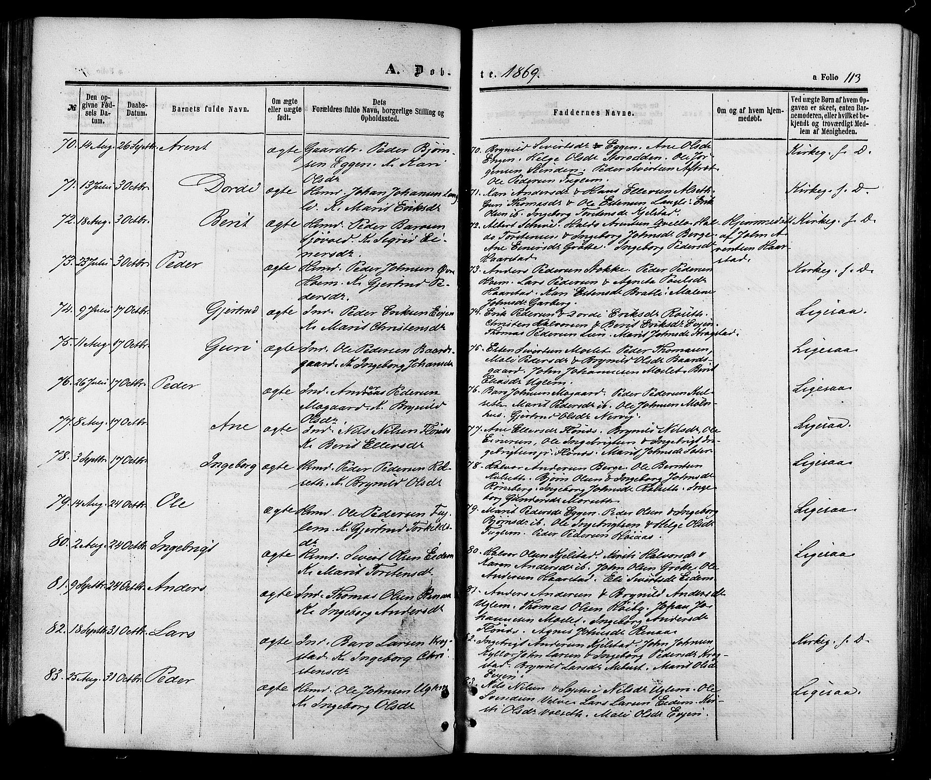 Ministerialprotokoller, klokkerbøker og fødselsregistre - Sør-Trøndelag, SAT/A-1456/695/L1147: Parish register (official) no. 695A07, 1860-1877, p. 113