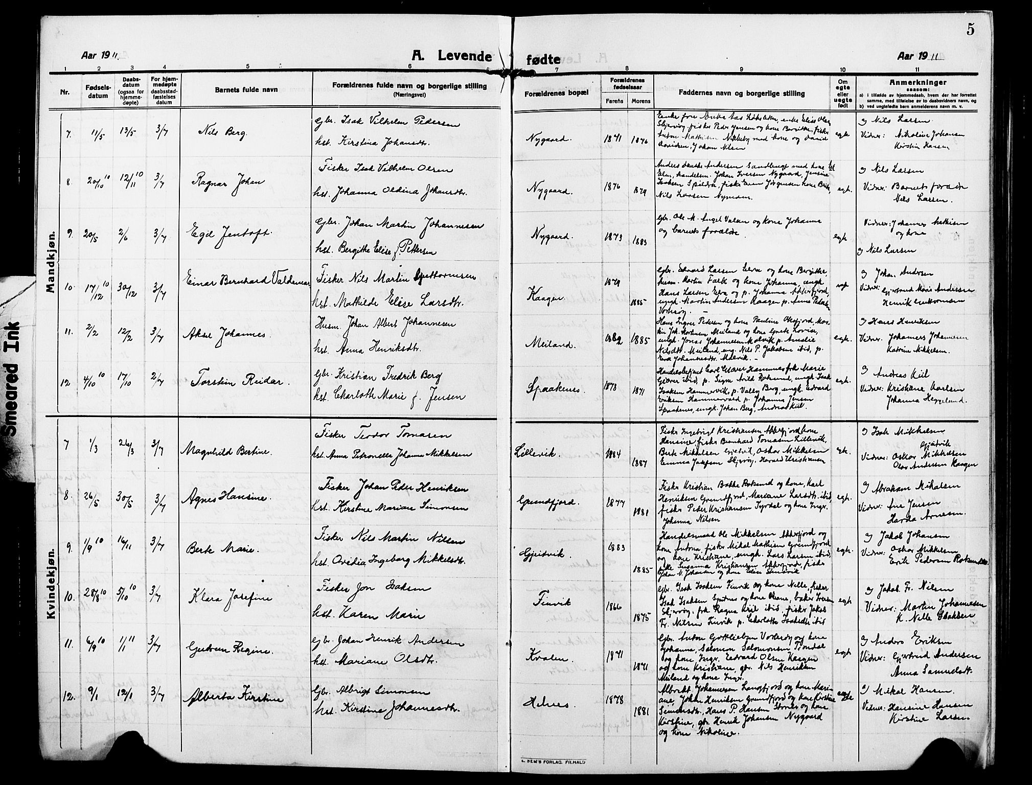 Skjervøy sokneprestkontor, AV/SATØ-S-1300/H/Ha/Hab/L0009klokker: Parish register (copy) no. 9, 1911-1926, p. 5