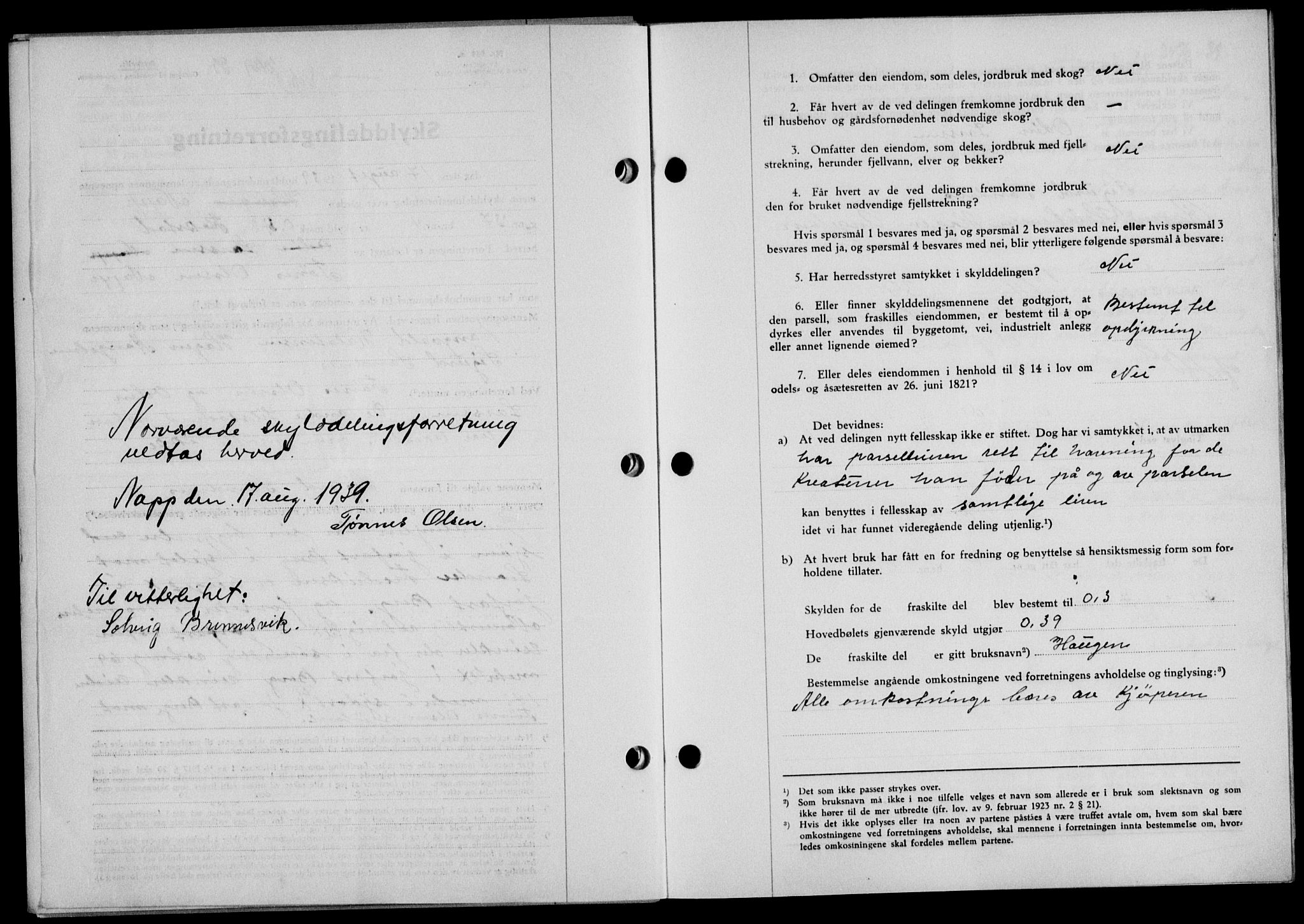 Lofoten sorenskriveri, SAT/A-0017/1/2/2C/L0006a: Mortgage book no. 6a, 1939-1939, Diary no: : 2469/1939