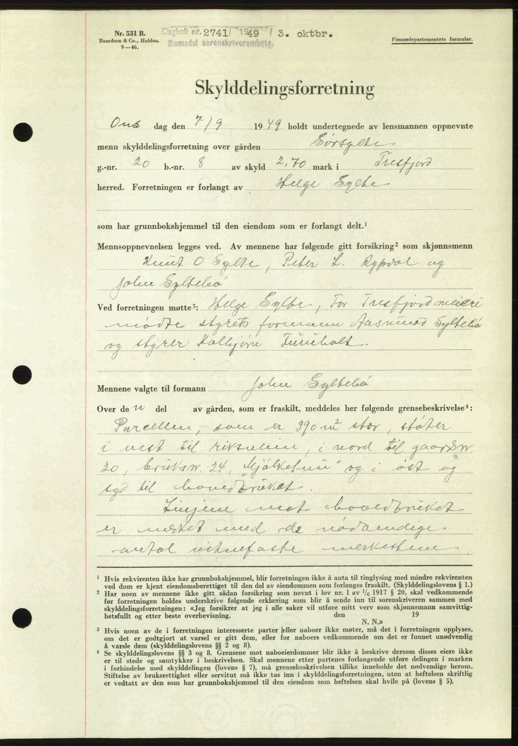 Romsdal sorenskriveri, AV/SAT-A-4149/1/2/2C: Mortgage book no. A31, 1949-1949, Diary no: : 2741/1949