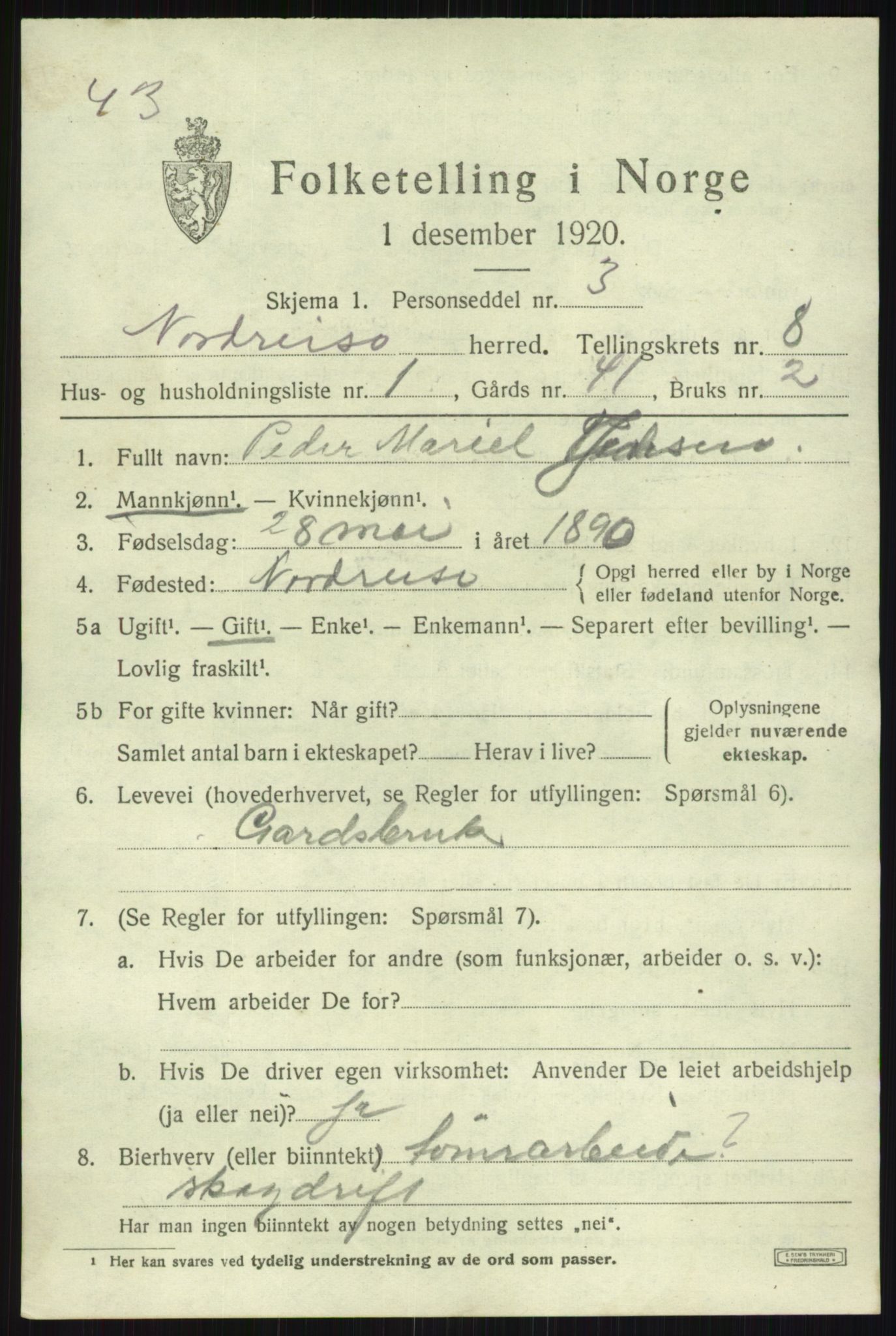 SATØ, 1920 census for Nordreisa, 1920, p. 3249