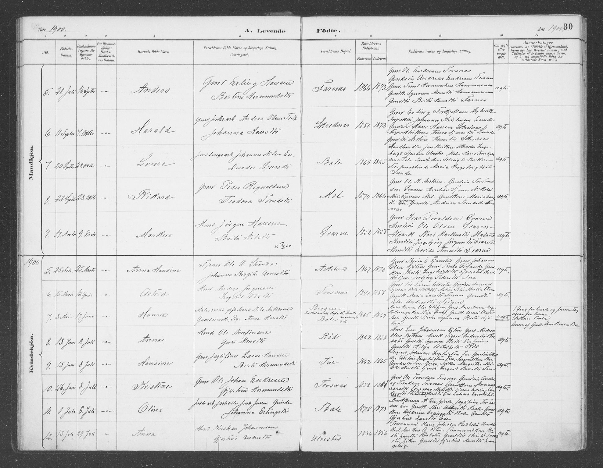 Balestrand sokneprestembete, AV/SAB-A-79601/H/Haa/Haab/L0001: Parish register (official) no. B  1, 1889-1910, p. 30