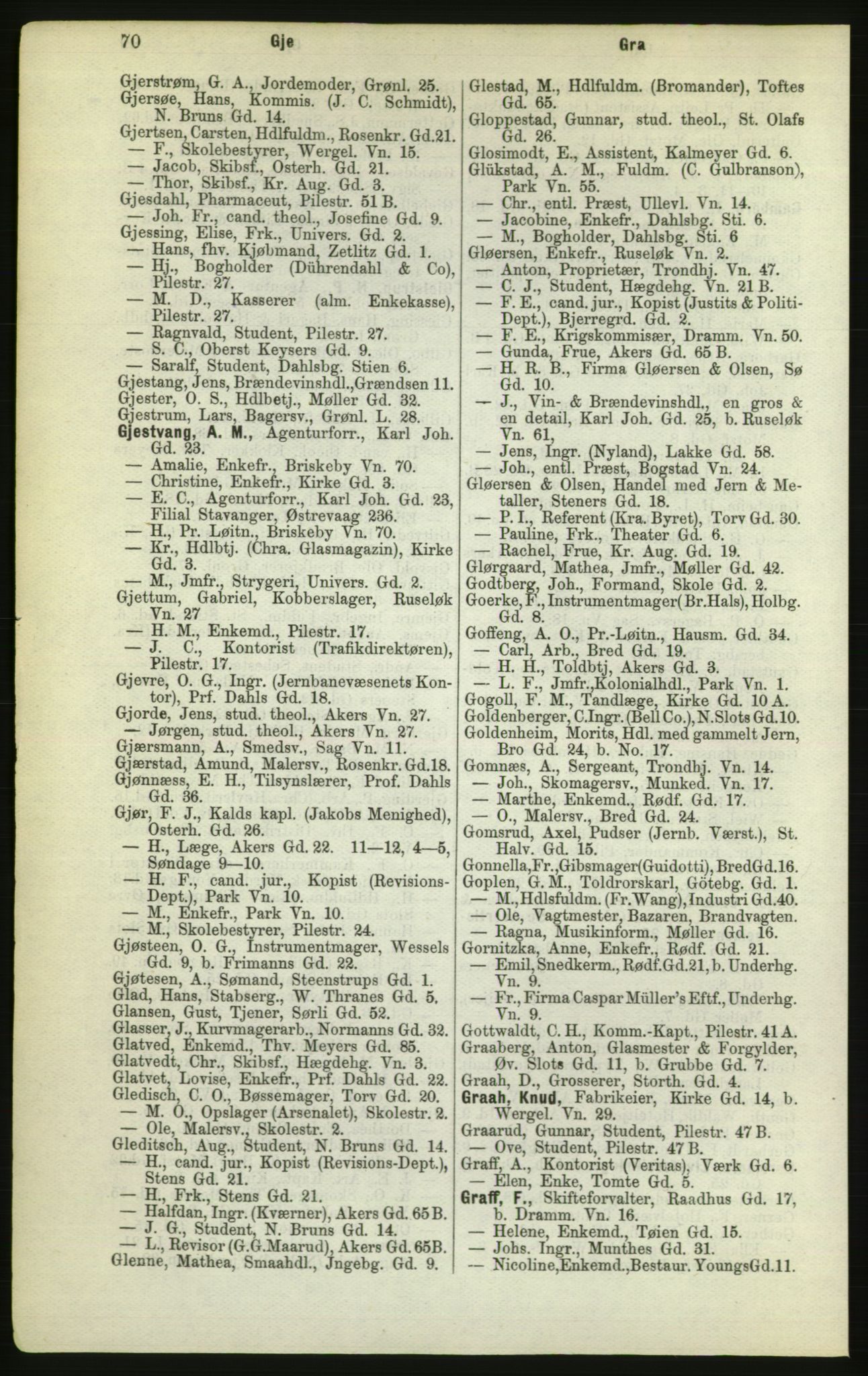 Kristiania/Oslo adressebok, PUBL/-, 1882, p. 70