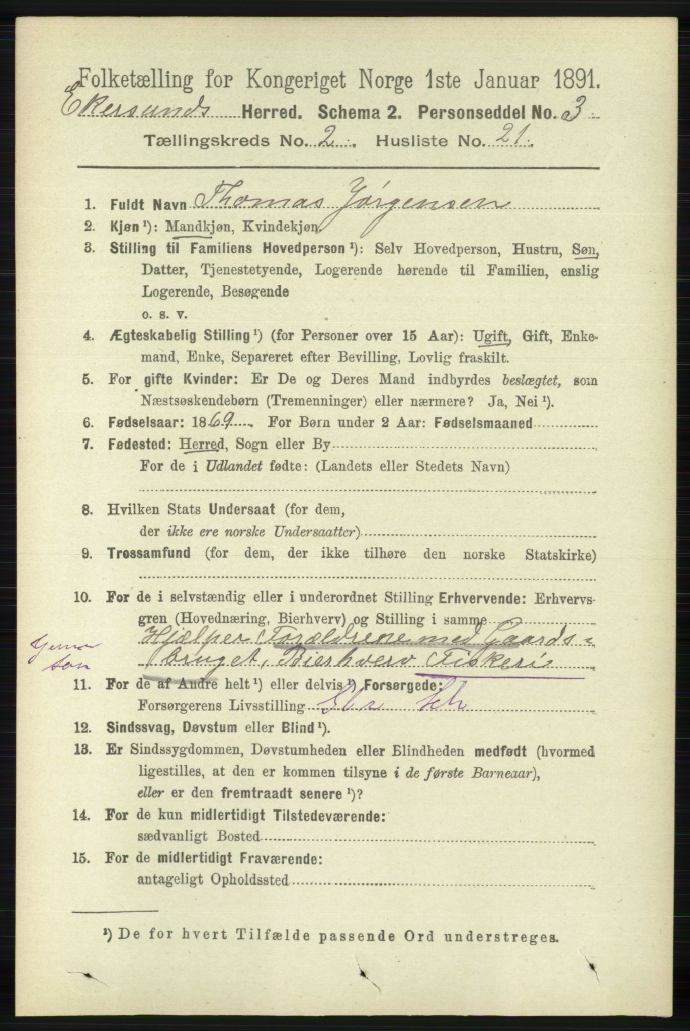 RA, 1891 census for 1116 Eigersund herred, 1891, p. 562