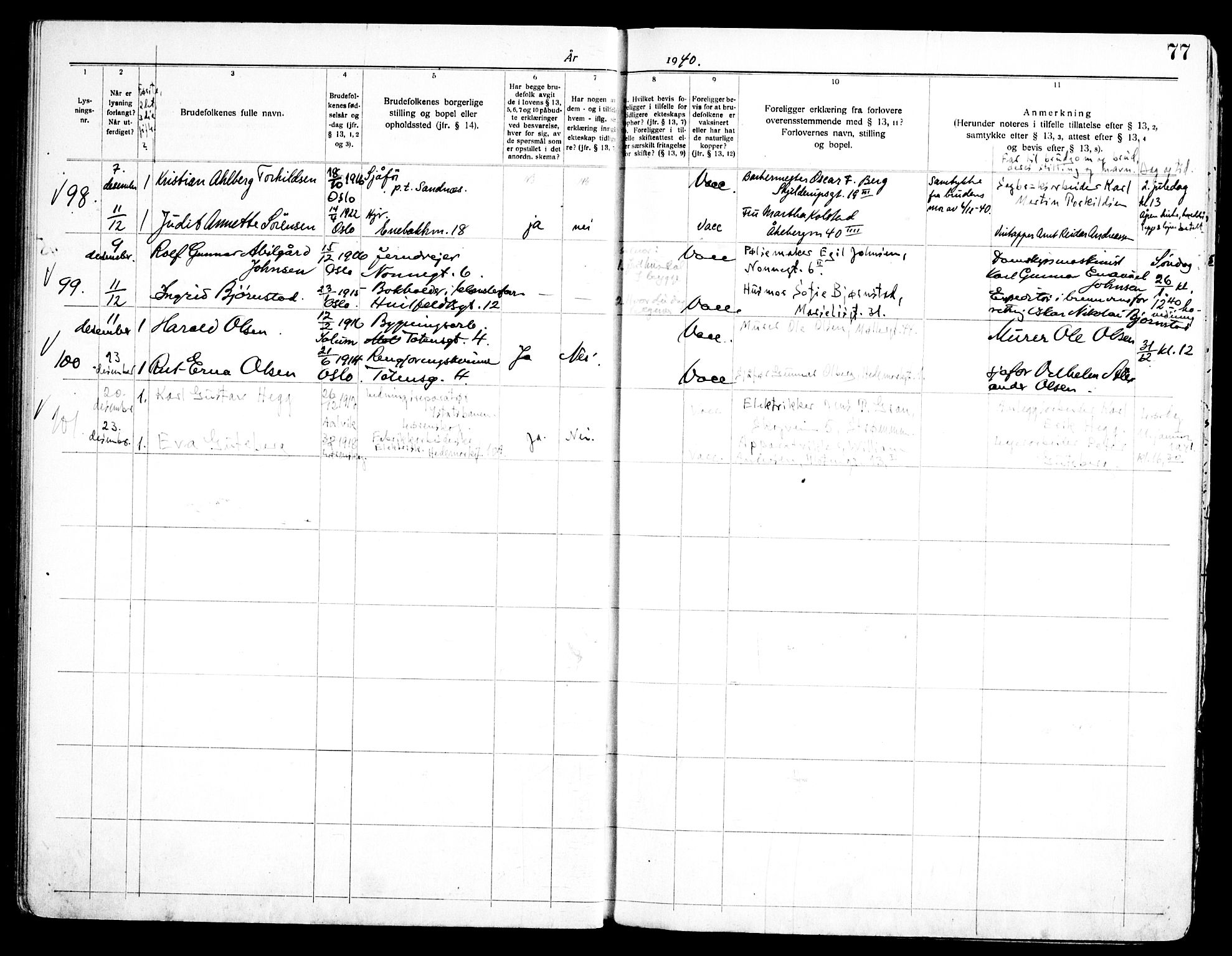 Vålerengen prestekontor Kirkebøker, SAO/A-10878/H/Ha/L0004: Banns register no. 4, 1932-1947, p. 77