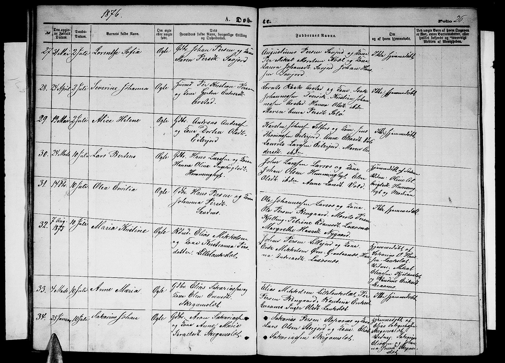 Ministerialprotokoller, klokkerbøker og fødselsregistre - Nordland, AV/SAT-A-1459/846/L0653: Parish register (copy) no. 846C03, 1872-1887, p. 26