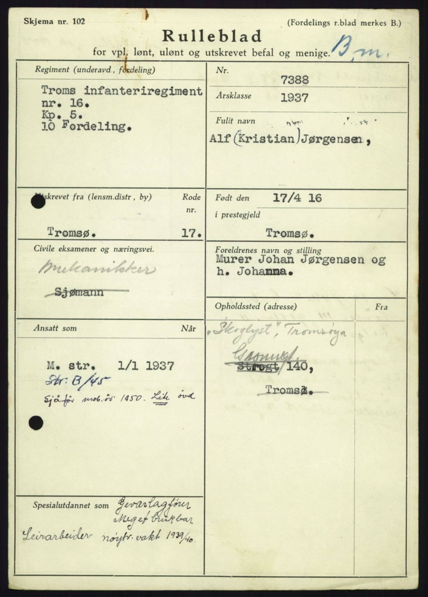 Forsvaret, Troms infanteriregiment nr. 16, AV/RA-RAFA-3146/P/Pa/L0021: Rulleblad for regimentets menige mannskaper, årsklasse 1937, 1937, p. 575