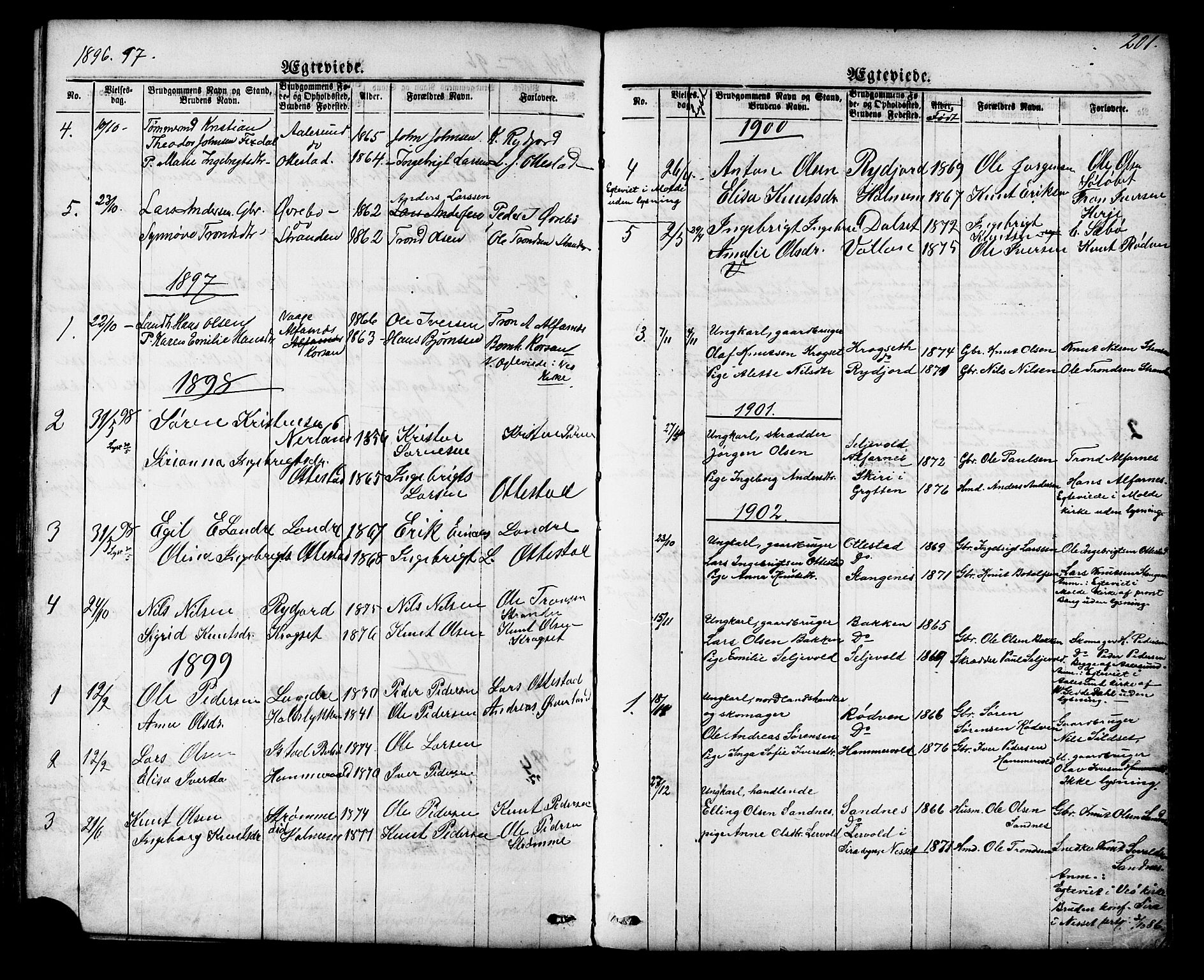 Ministerialprotokoller, klokkerbøker og fødselsregistre - Møre og Romsdal, SAT/A-1454/548/L0614: Parish register (copy) no. 548C02, 1867-1917, p. 201