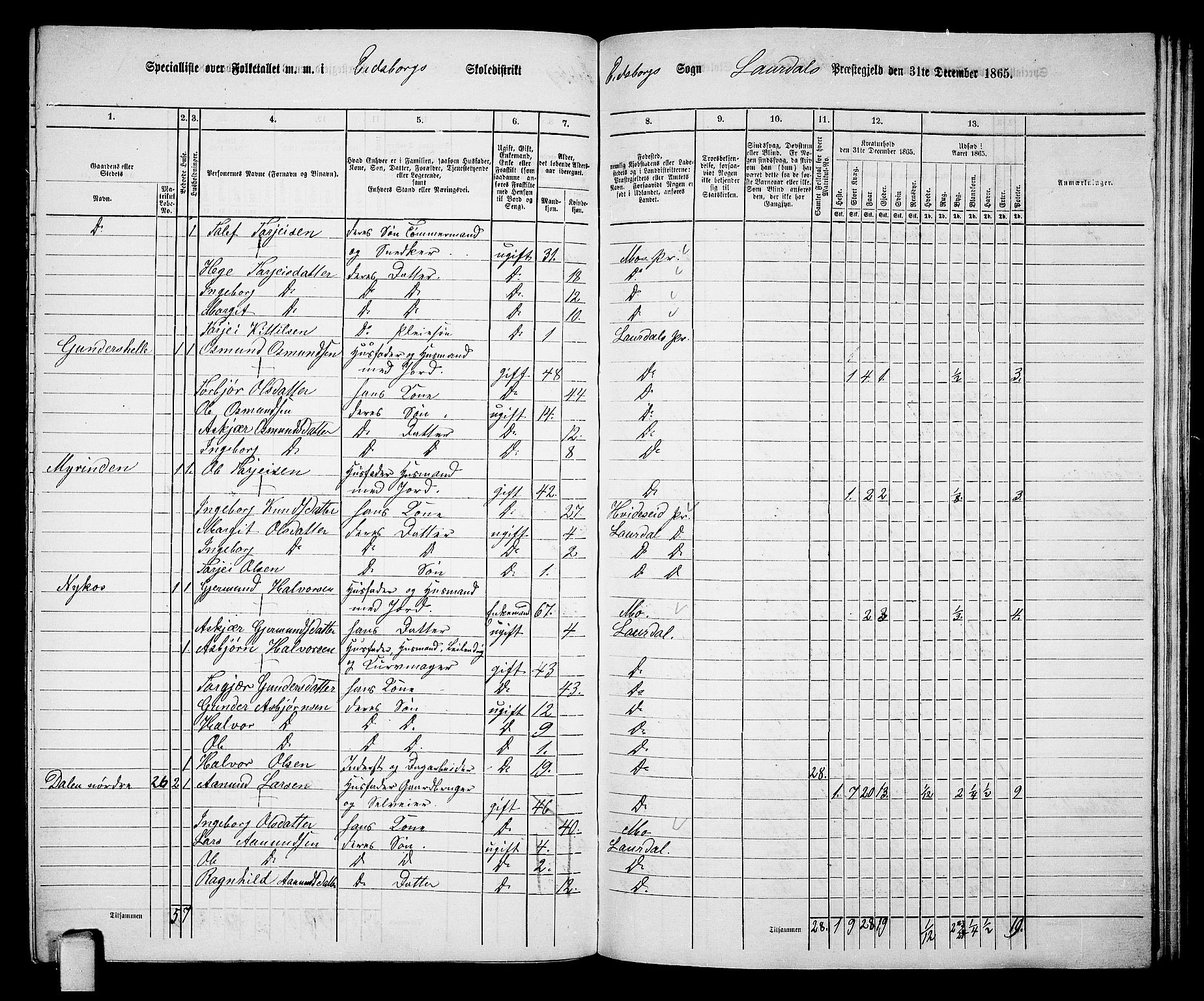 RA, 1865 census for Lårdal, 1865, p. 26