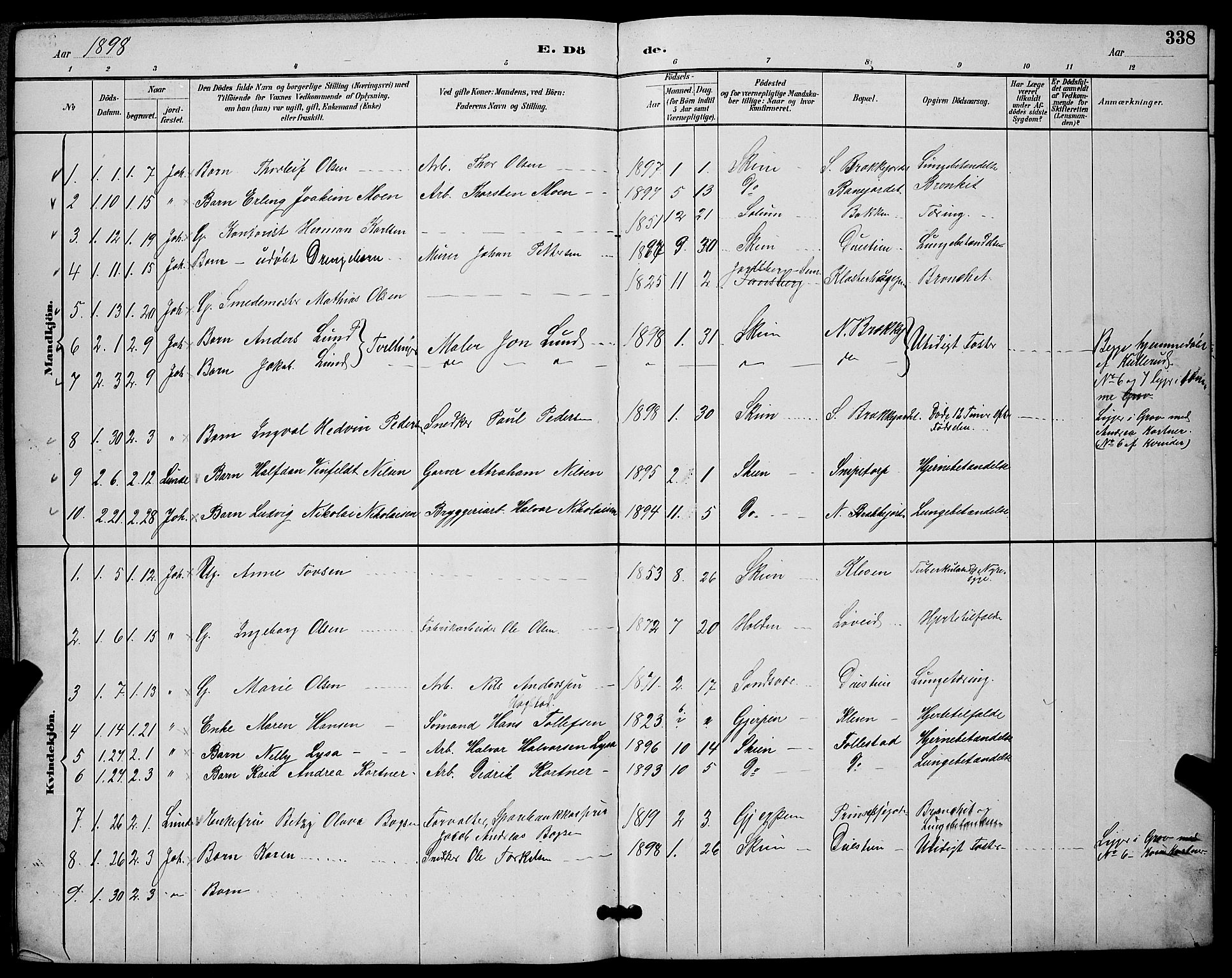 Skien kirkebøker, SAKO/A-302/G/Ga/L0007: Parish register (copy) no. 7, 1891-1900, p. 338