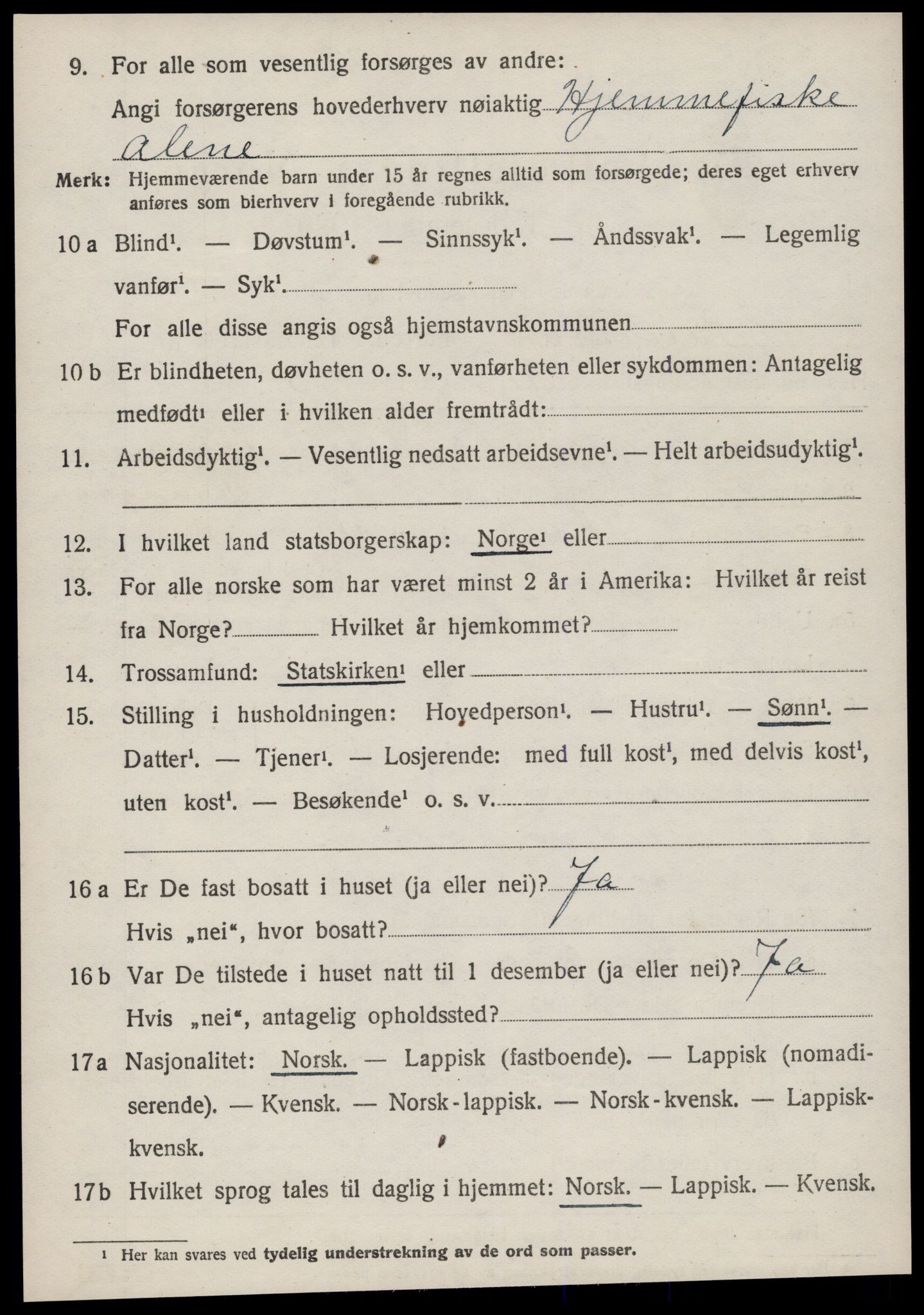 SAT, 1920 census for Sandstad, 1920, p. 520