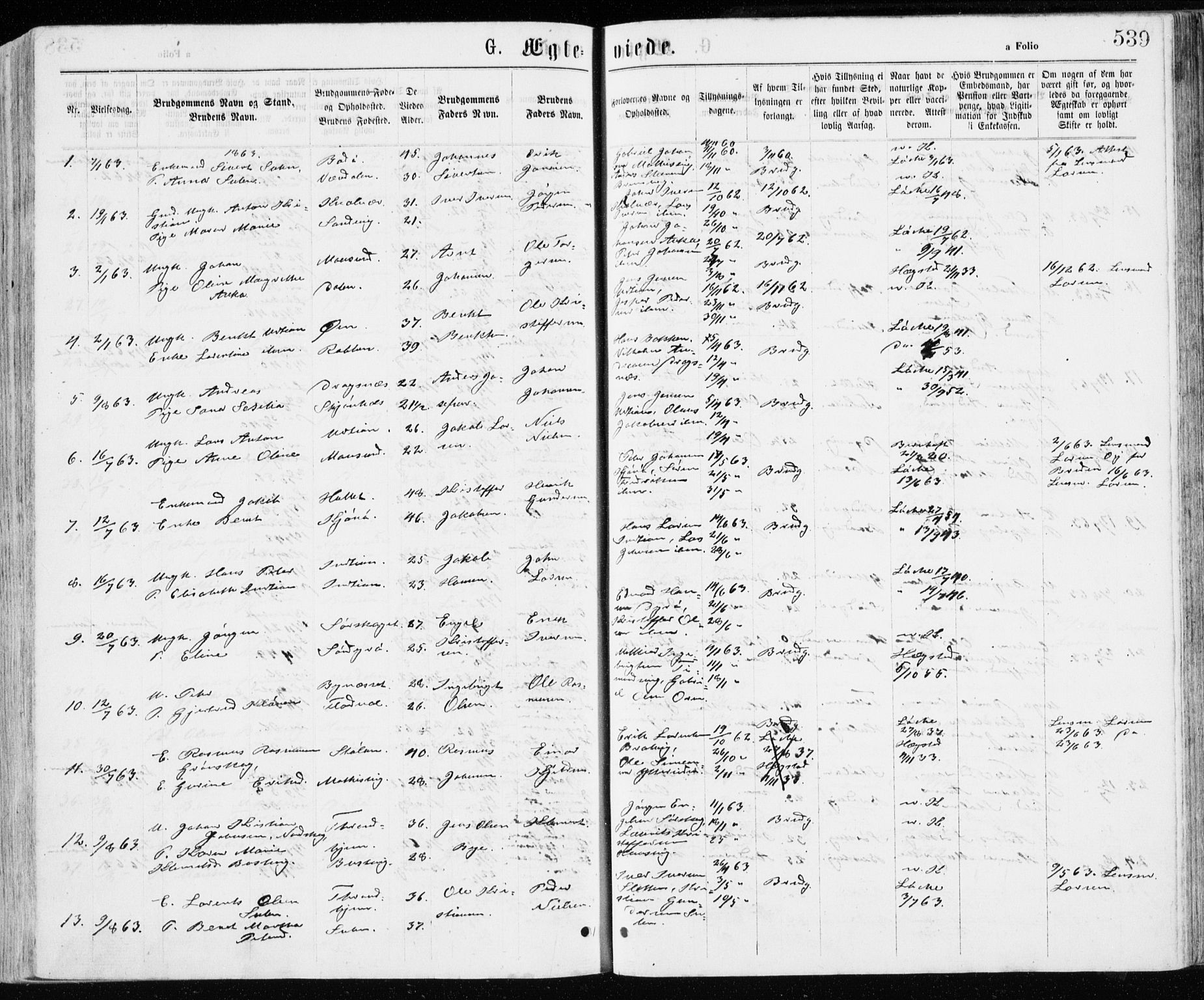 Ministerialprotokoller, klokkerbøker og fødselsregistre - Sør-Trøndelag, SAT/A-1456/640/L0576: Parish register (official) no. 640A01, 1846-1876, p. 539