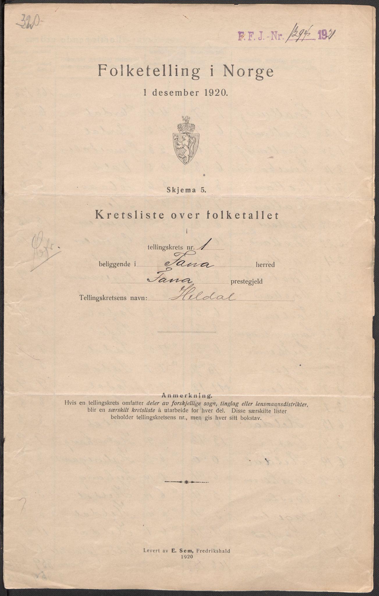 SAB, 1920 census for Fana, 1920, p. 13