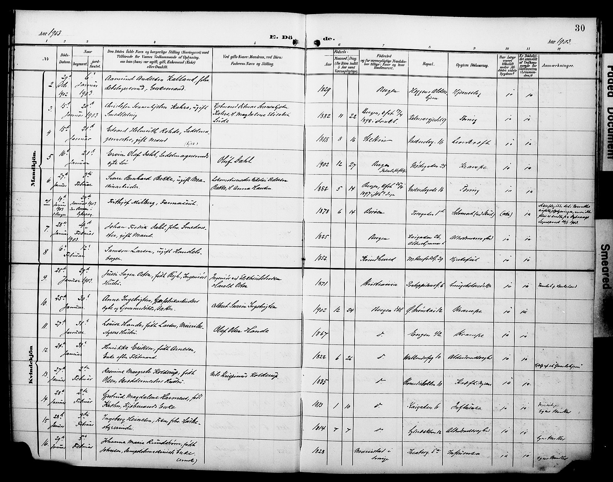 Domkirken sokneprestembete, AV/SAB-A-74801/H/Hab/L0042: Parish register (copy) no. E 6, 1900-1929, p. 30